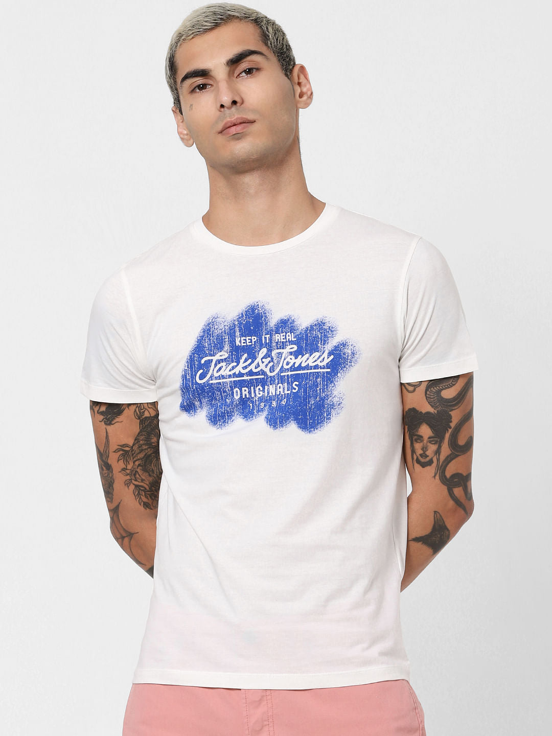 White Logo Print Crew Neck T-shirt