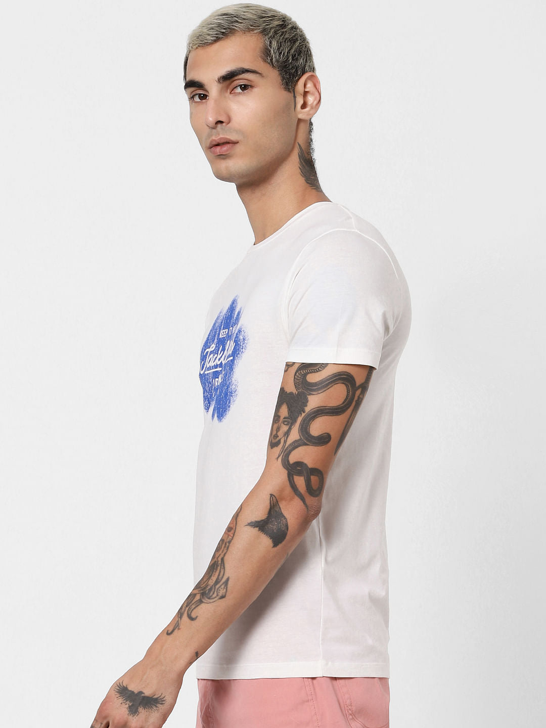 White Logo Print Crew Neck T-shirt