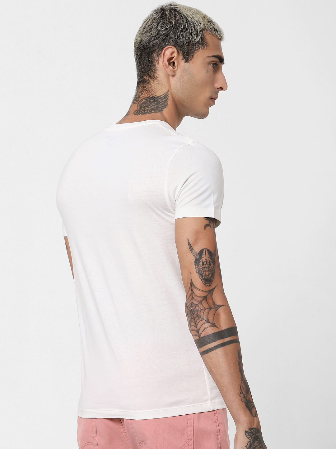 White Logo Print Crew Neck T-shirt