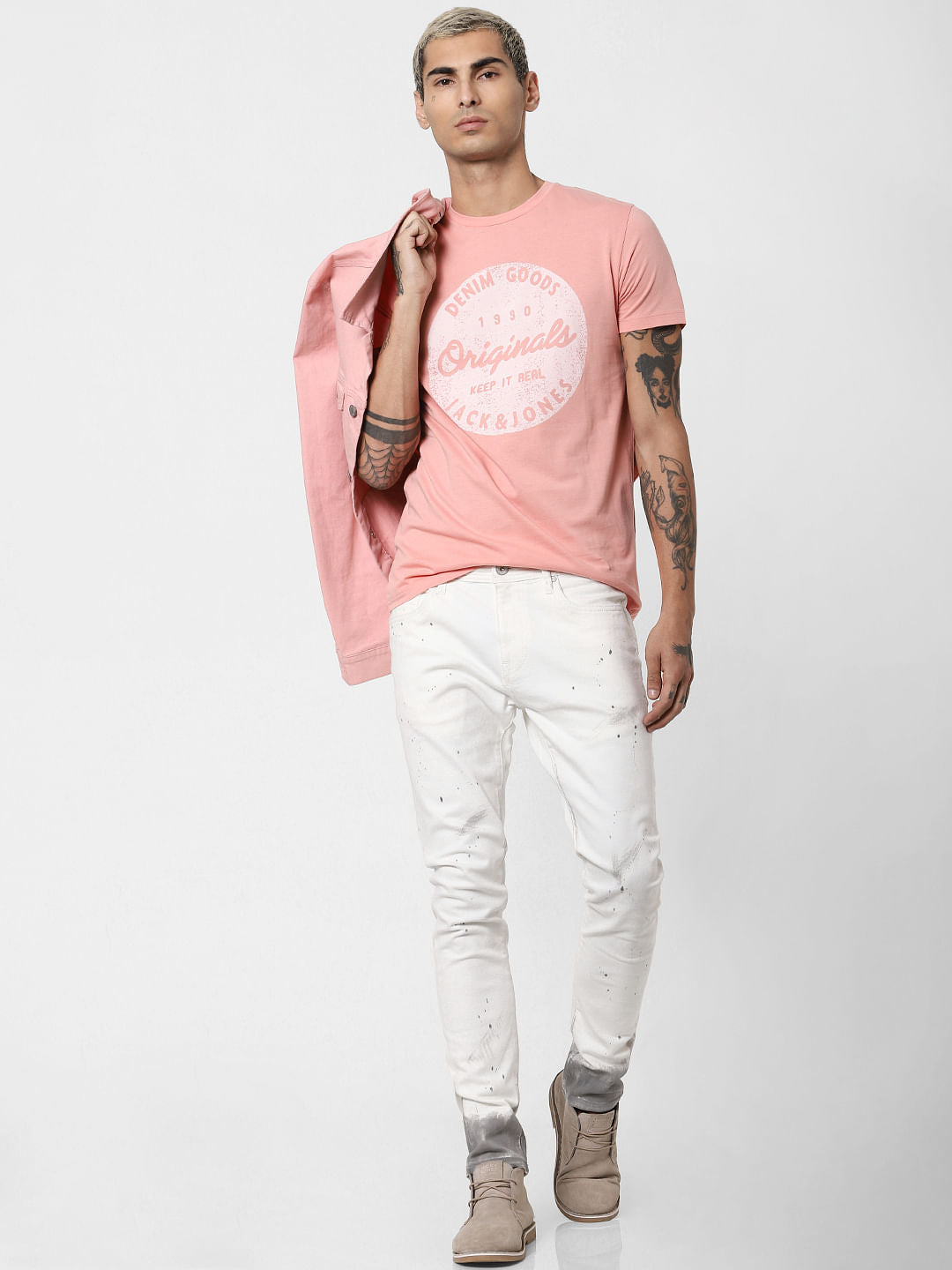 Pink Logo Print Crew Neck T-shirt - S