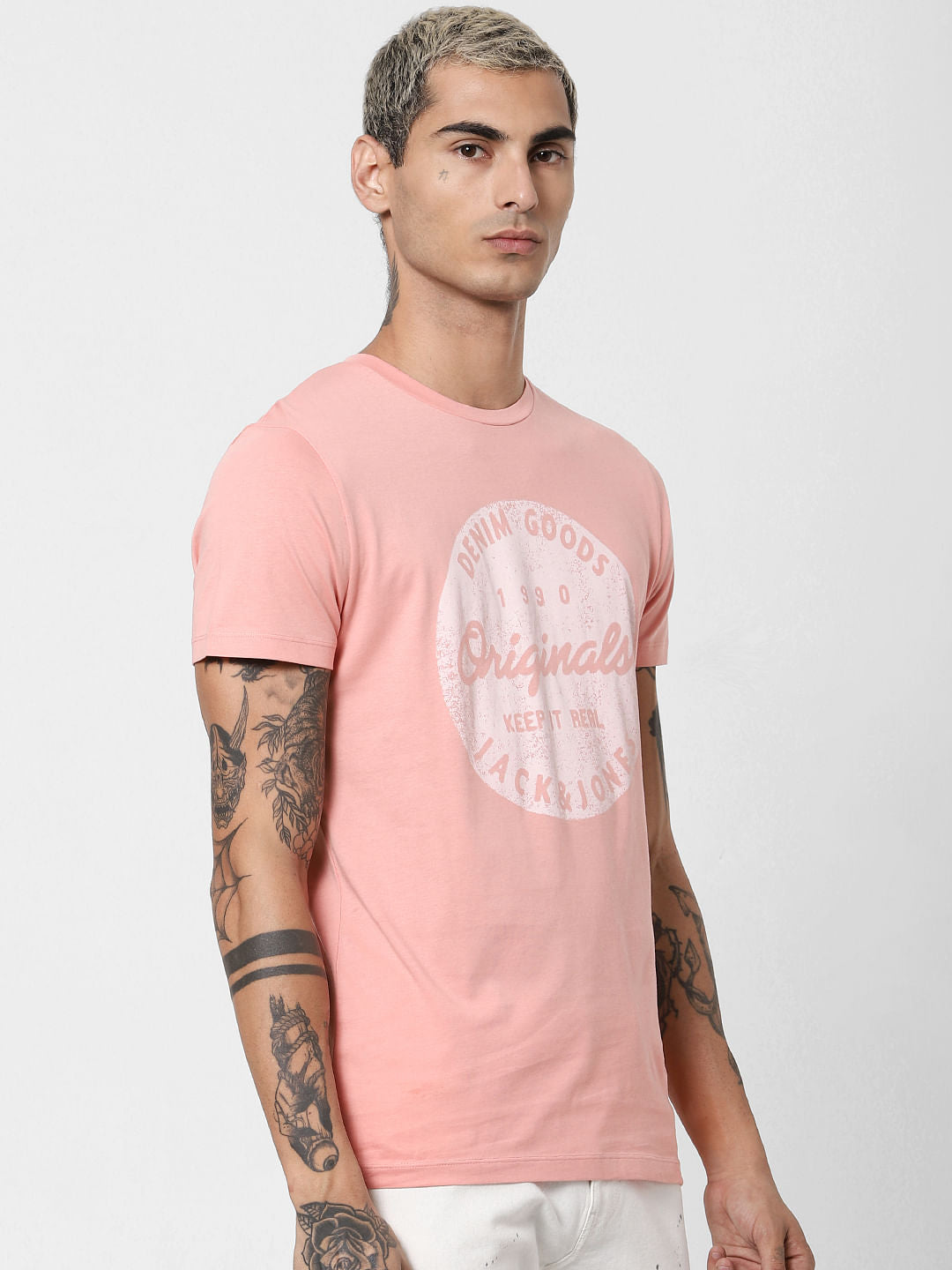 Pink Logo Print Crew Neck T-shirt