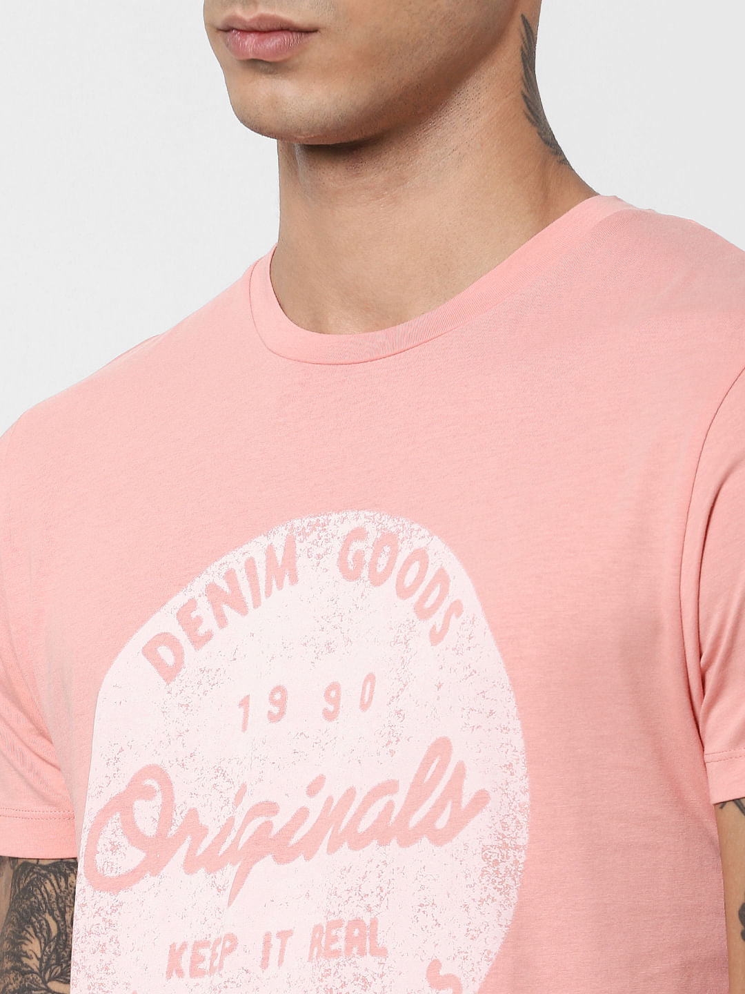 Pink Logo Print Crew Neck T-shirt