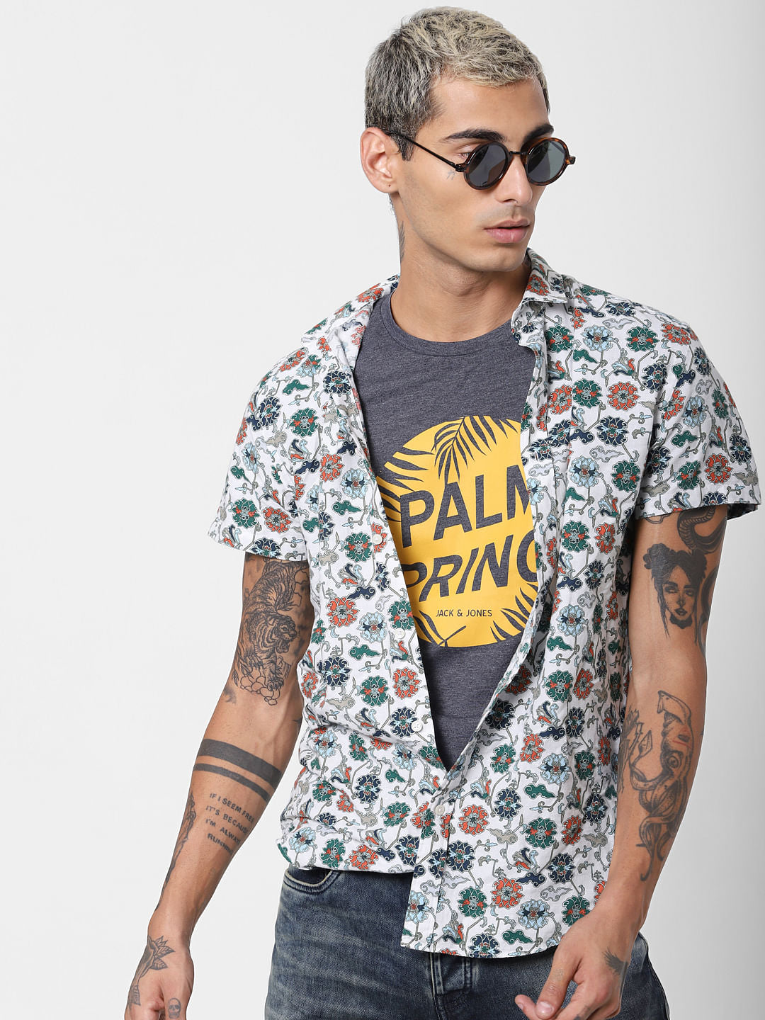 Navy Blue Typographic Print Crew Neck T-shirt - S