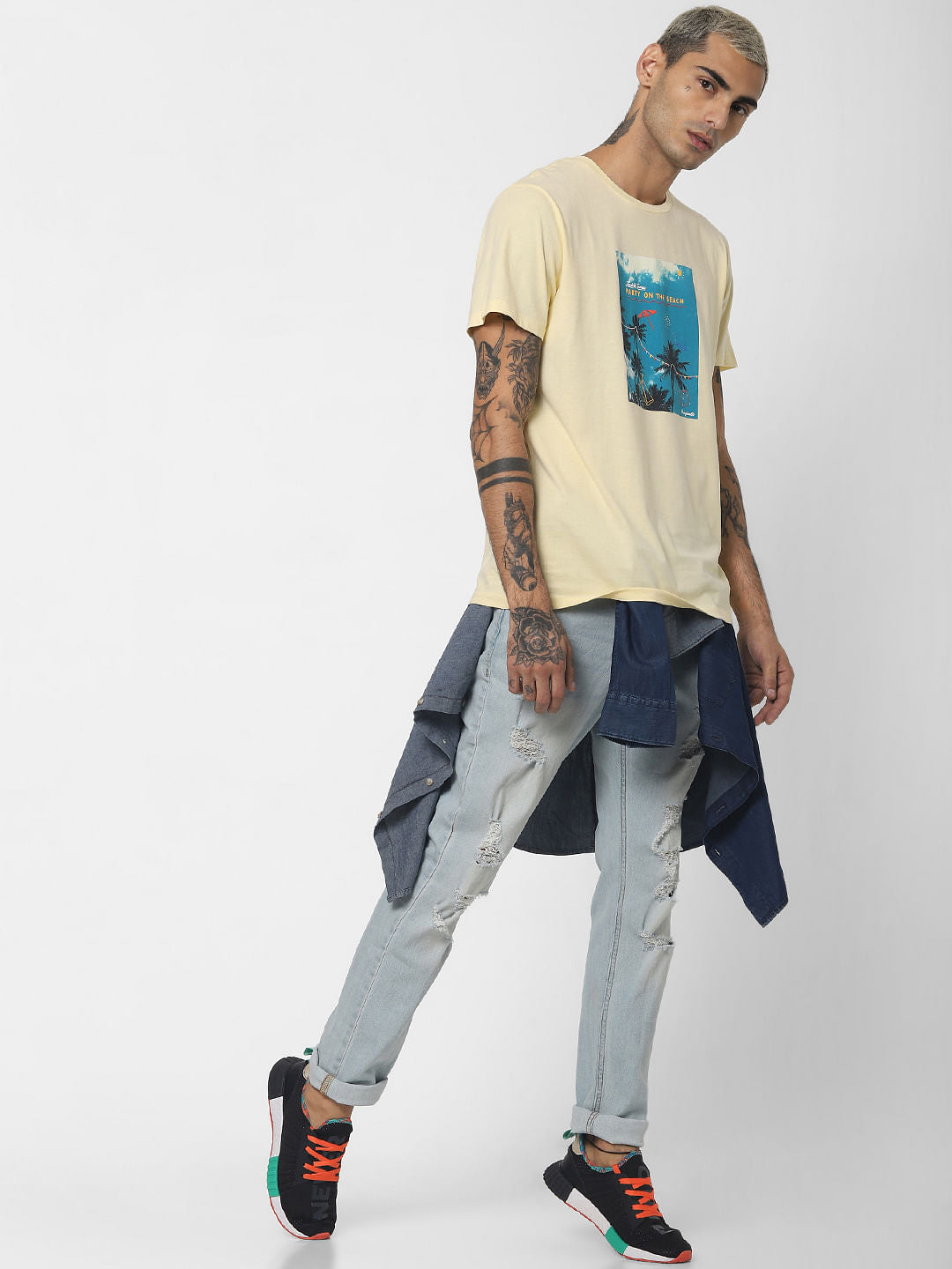 Yellow Graphic Print Crew Neck T-shirt - S