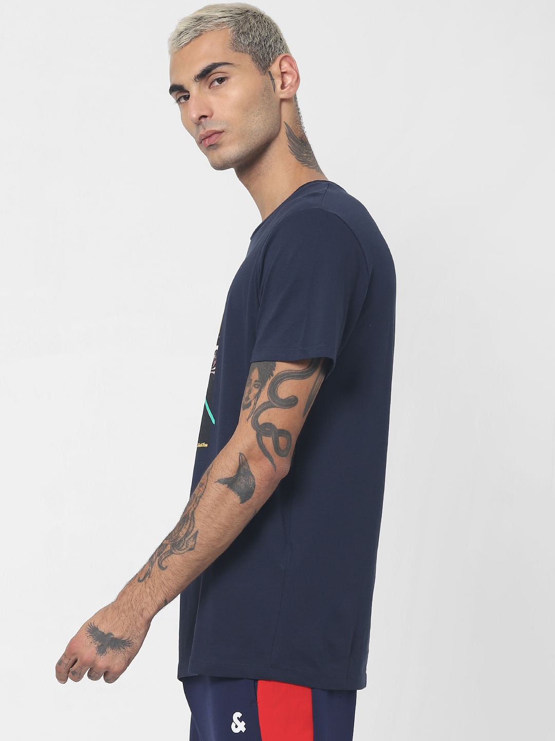 Navy Blue Graphic Print Crew Neck T-shirt