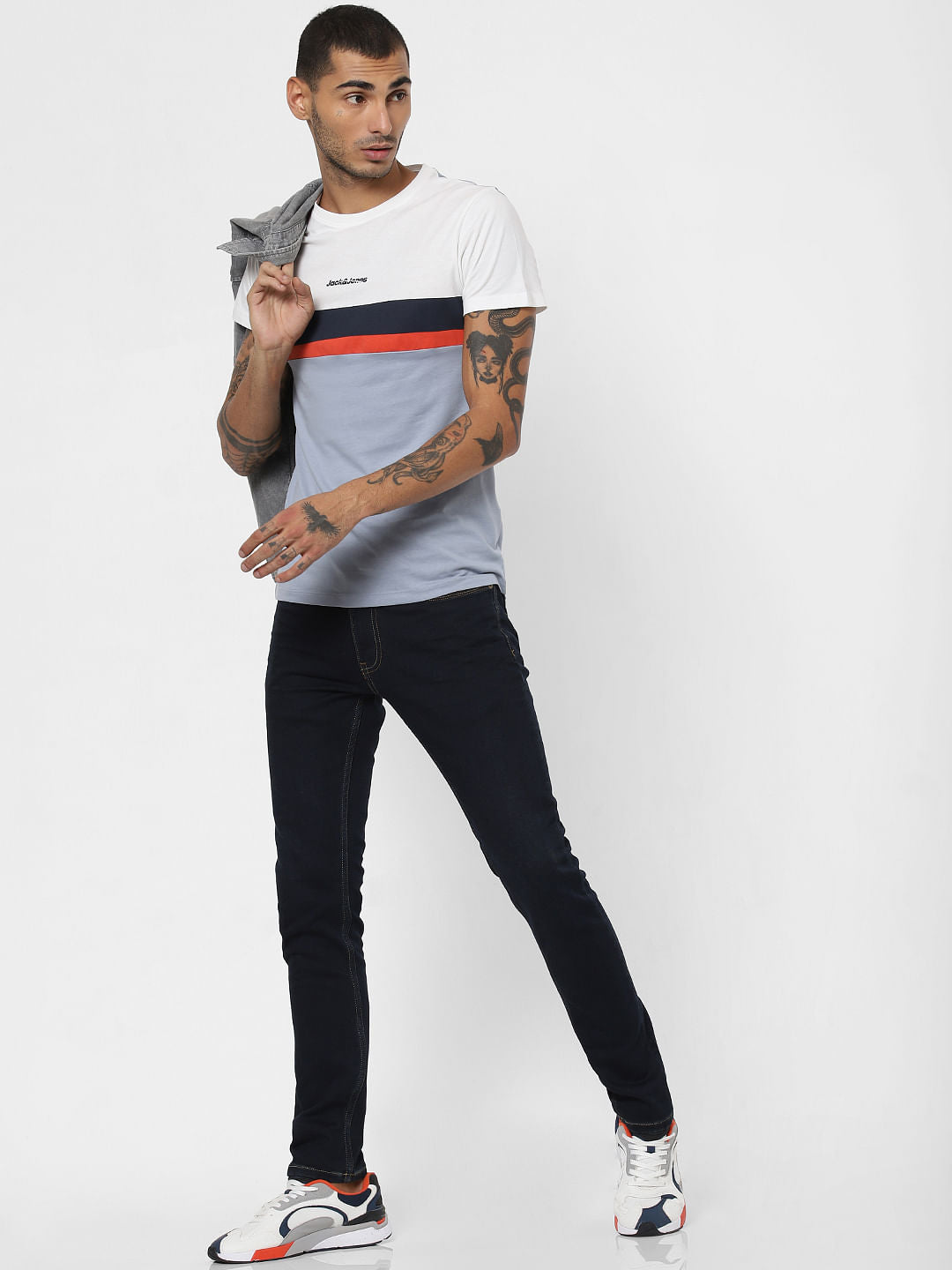 Blue Colourblocked Crew Neck T-shirt