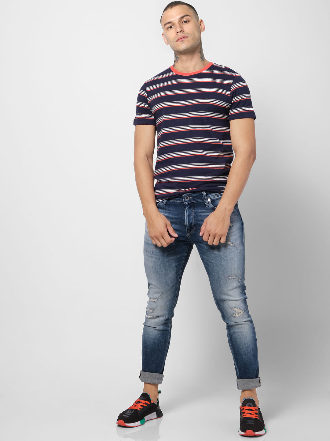 Blue Striped Crew Neck T-shirt - S