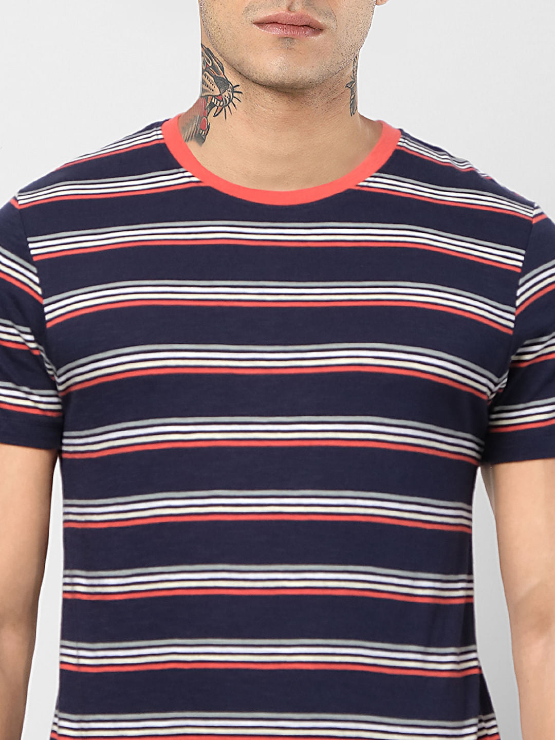 Blue Striped Crew Neck T-shirt