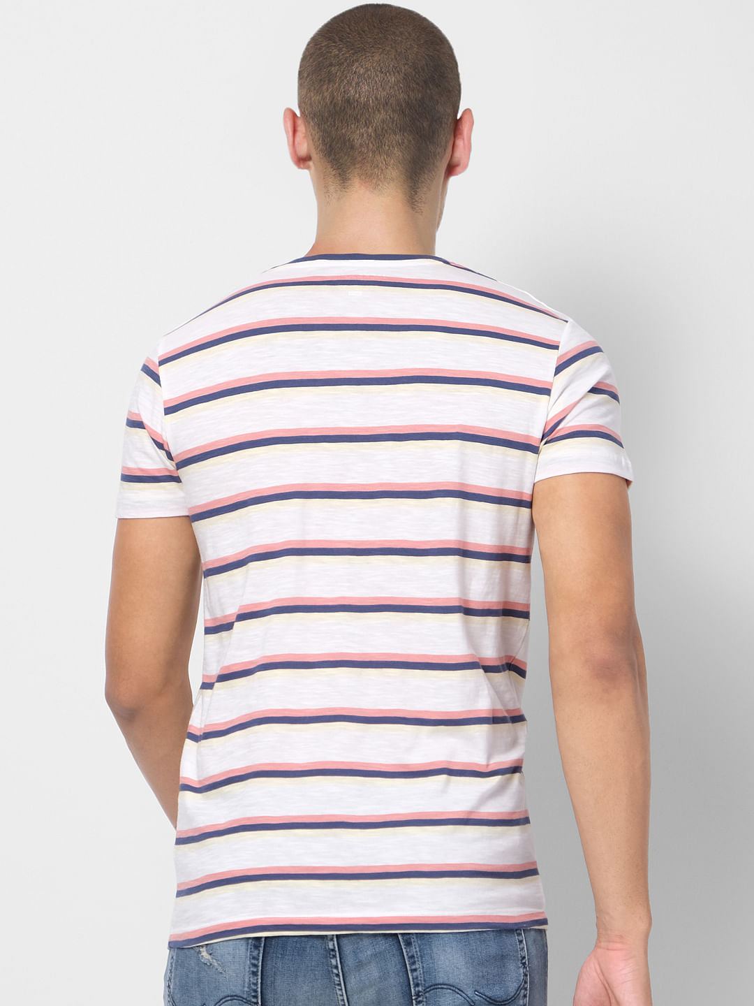 White Striped Crew Neck T-shirt