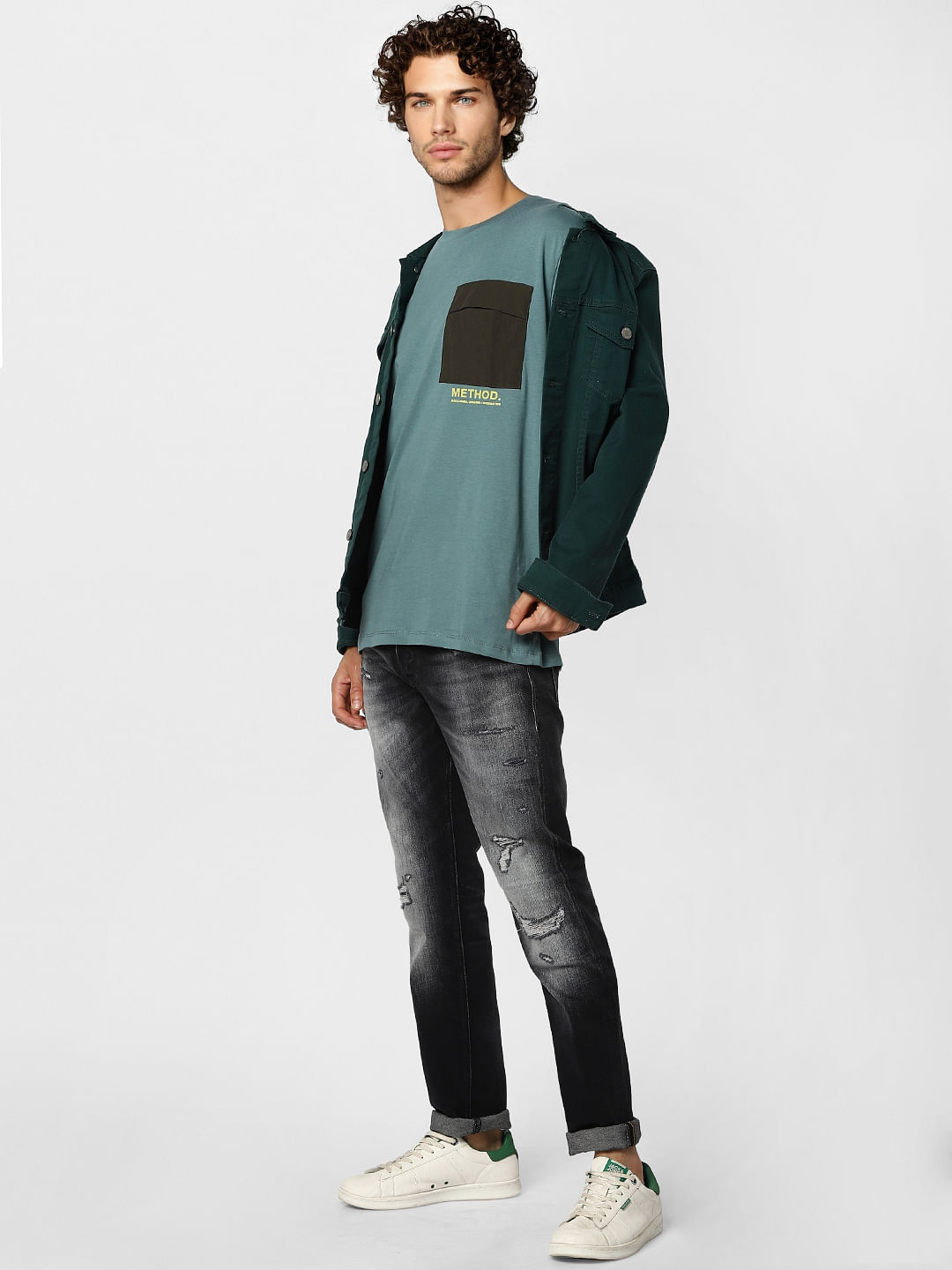 Green Patch Pocket Crew Neck T-shirt
