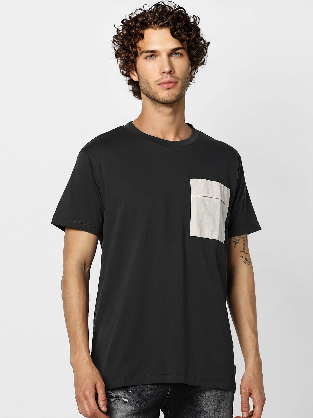 Black Patch Pocket Crew Neck T-shirt