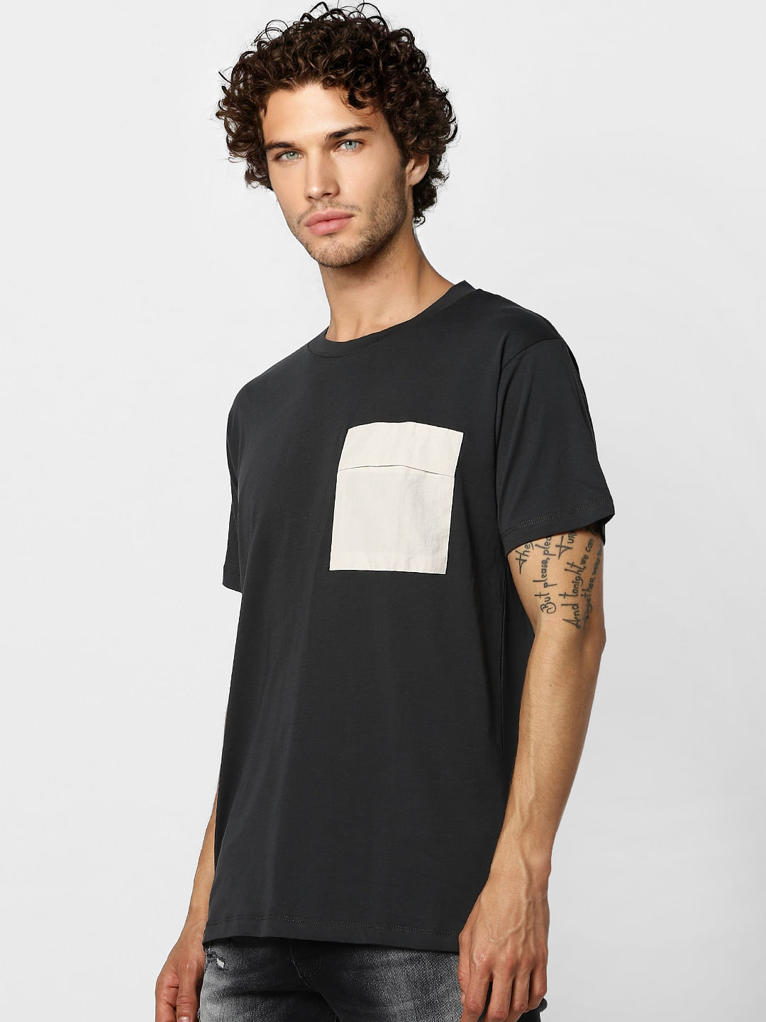 Black Patch Pocket Crew Neck T-shirt