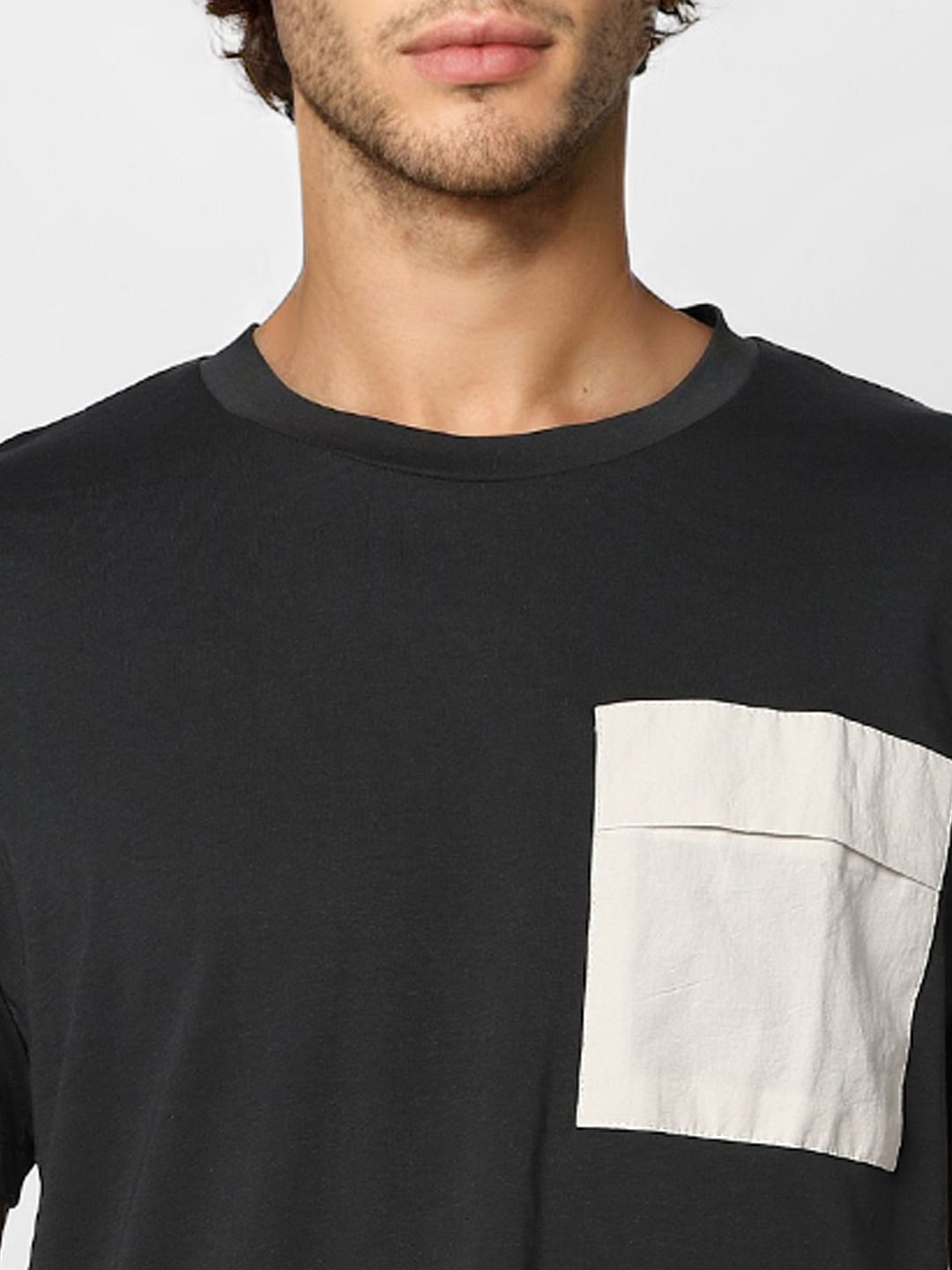 Black Patch Pocket Crew Neck T-shirt