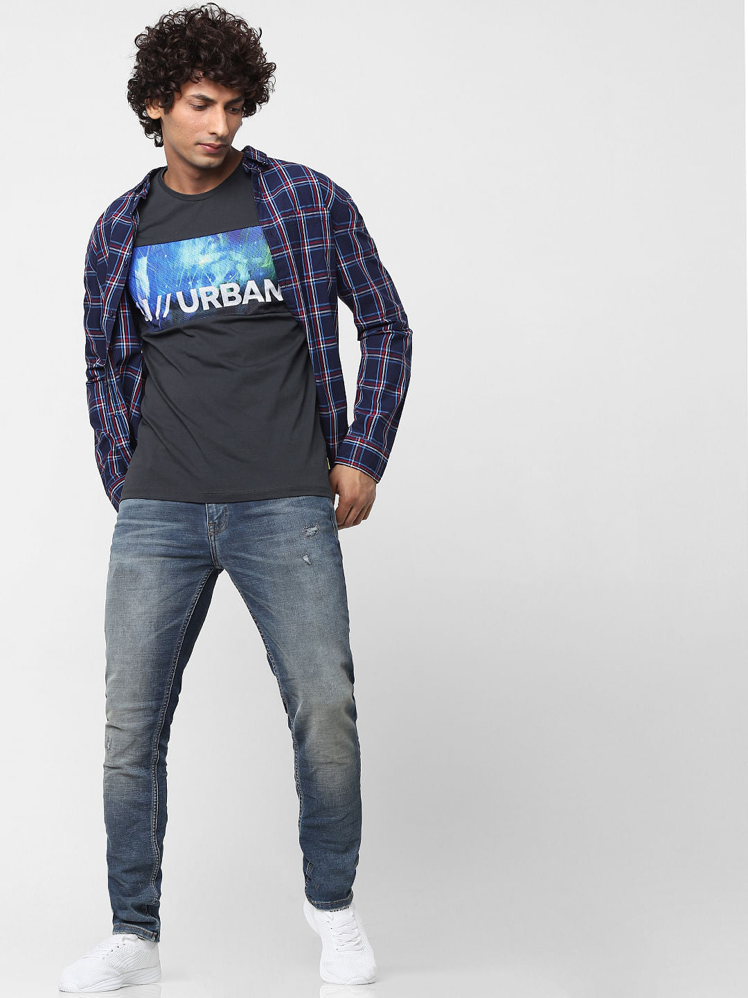 Black Text Print Crew Neck T-shirt - S