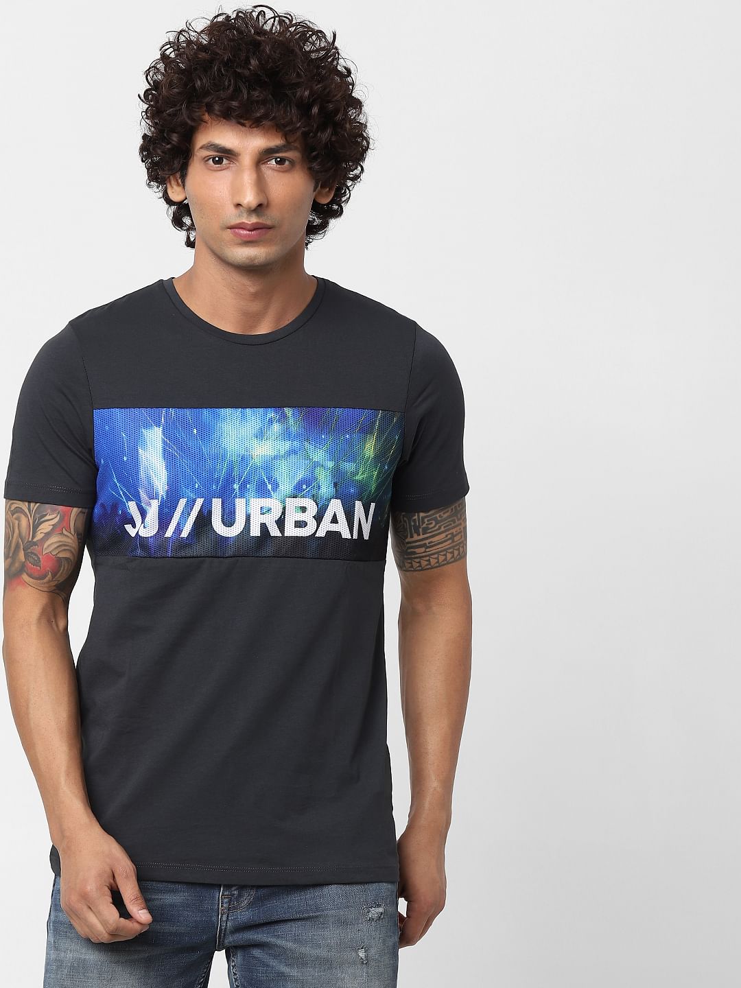 Black Text Print Crew Neck T-shirt