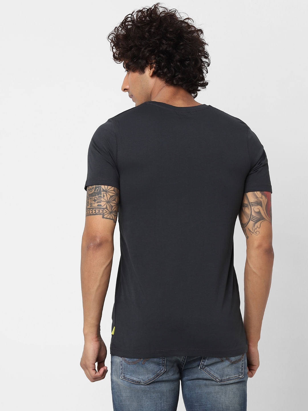 Black Text Print Crew Neck T-shirt