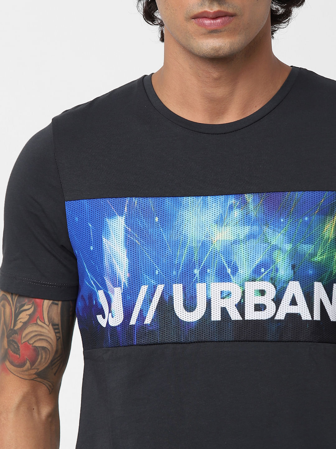 Black Text Print Crew Neck T-shirt