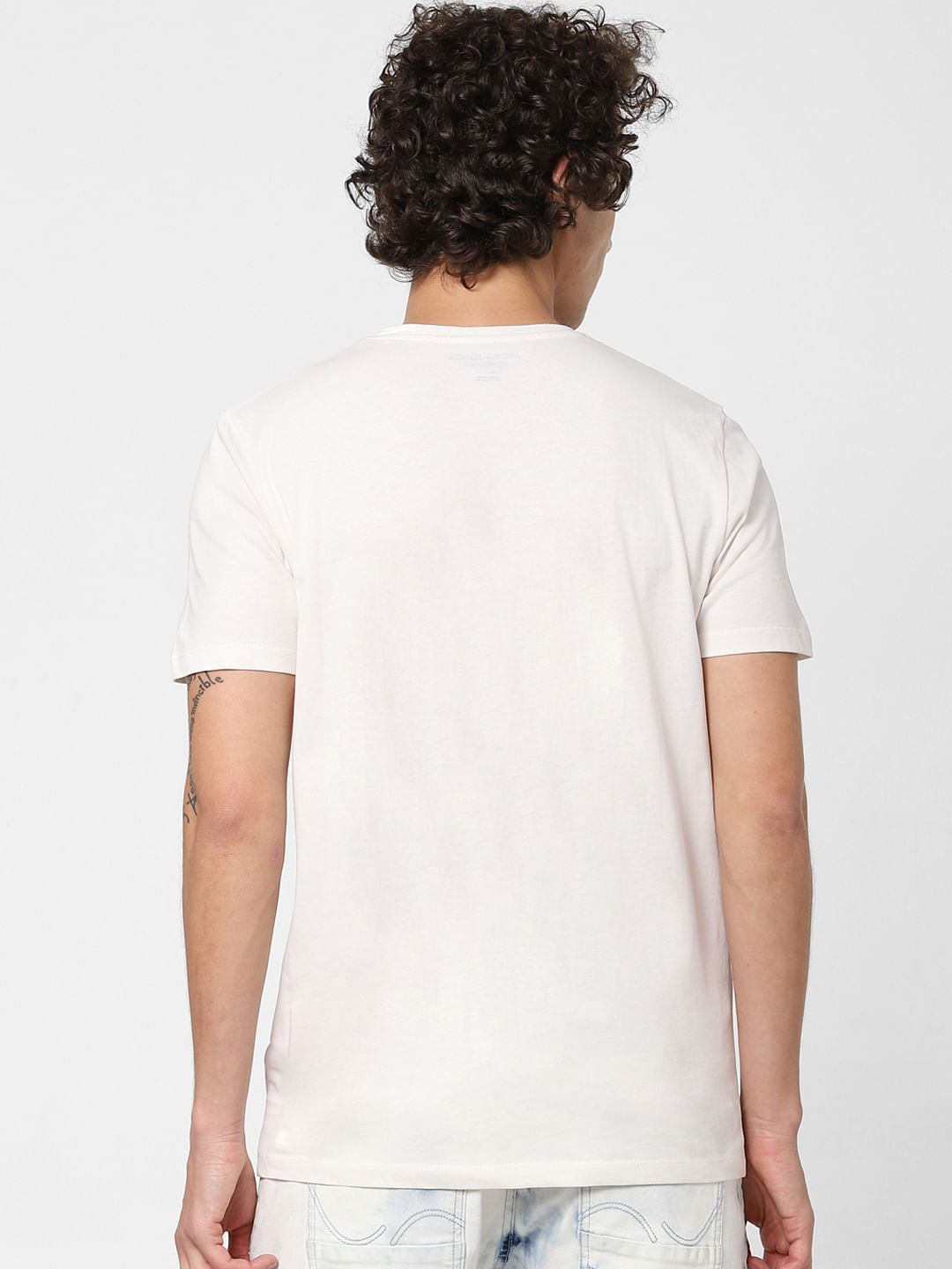 White Tropical Print Crew Neck T-shirt