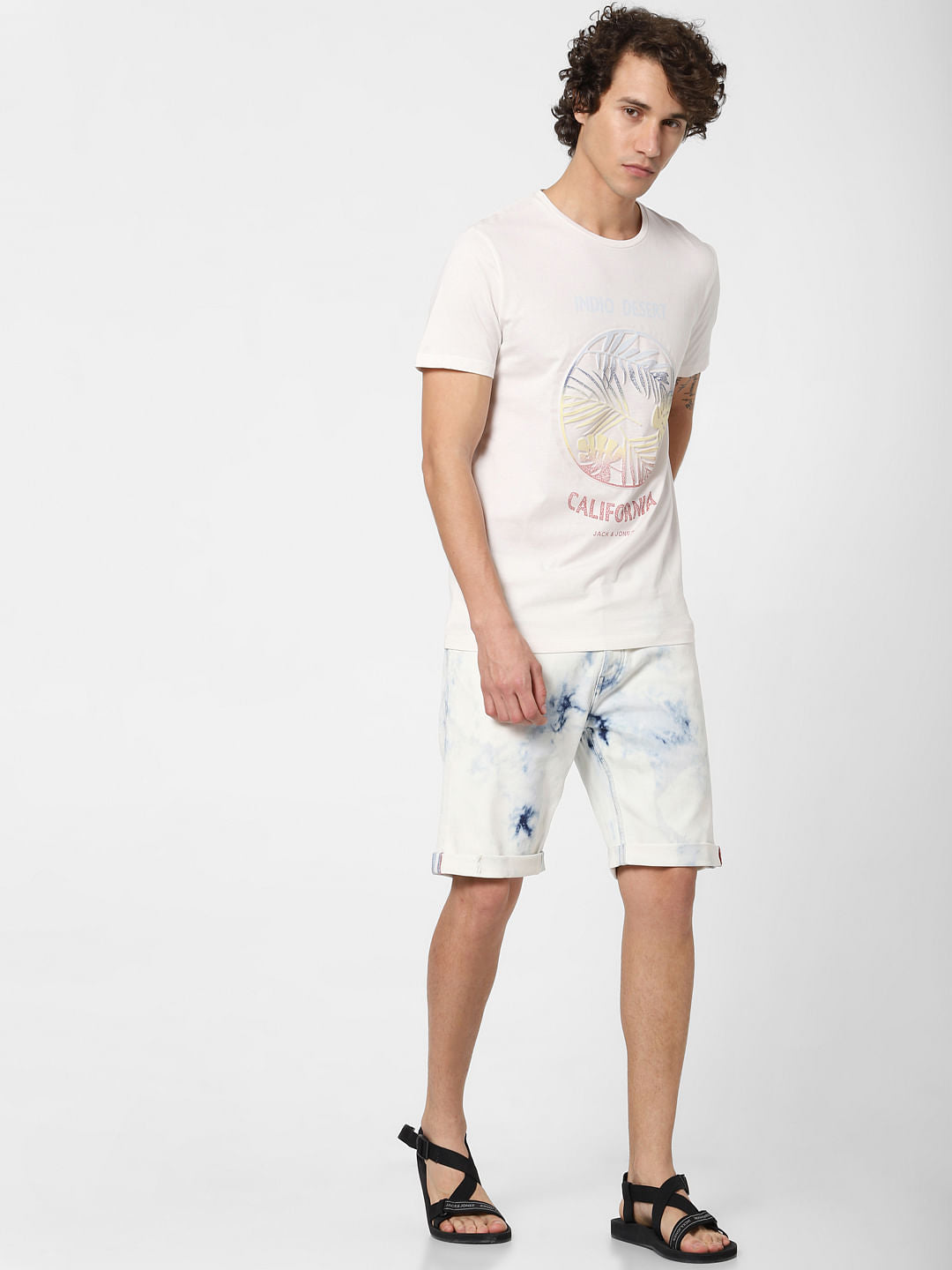 White Tropical Print Crew Neck T-shirt