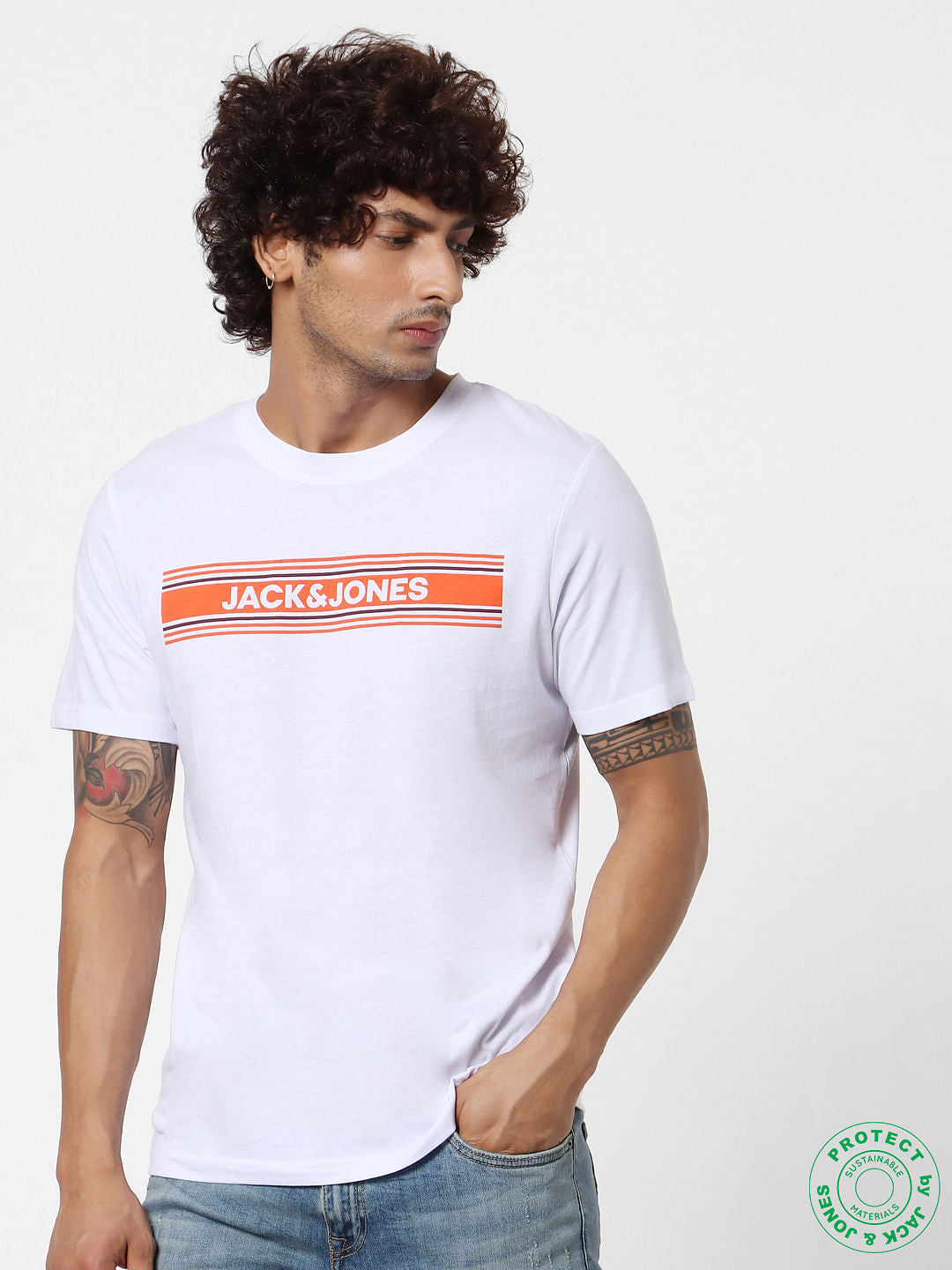 White Logo Print Crew Neck T-shirt - S