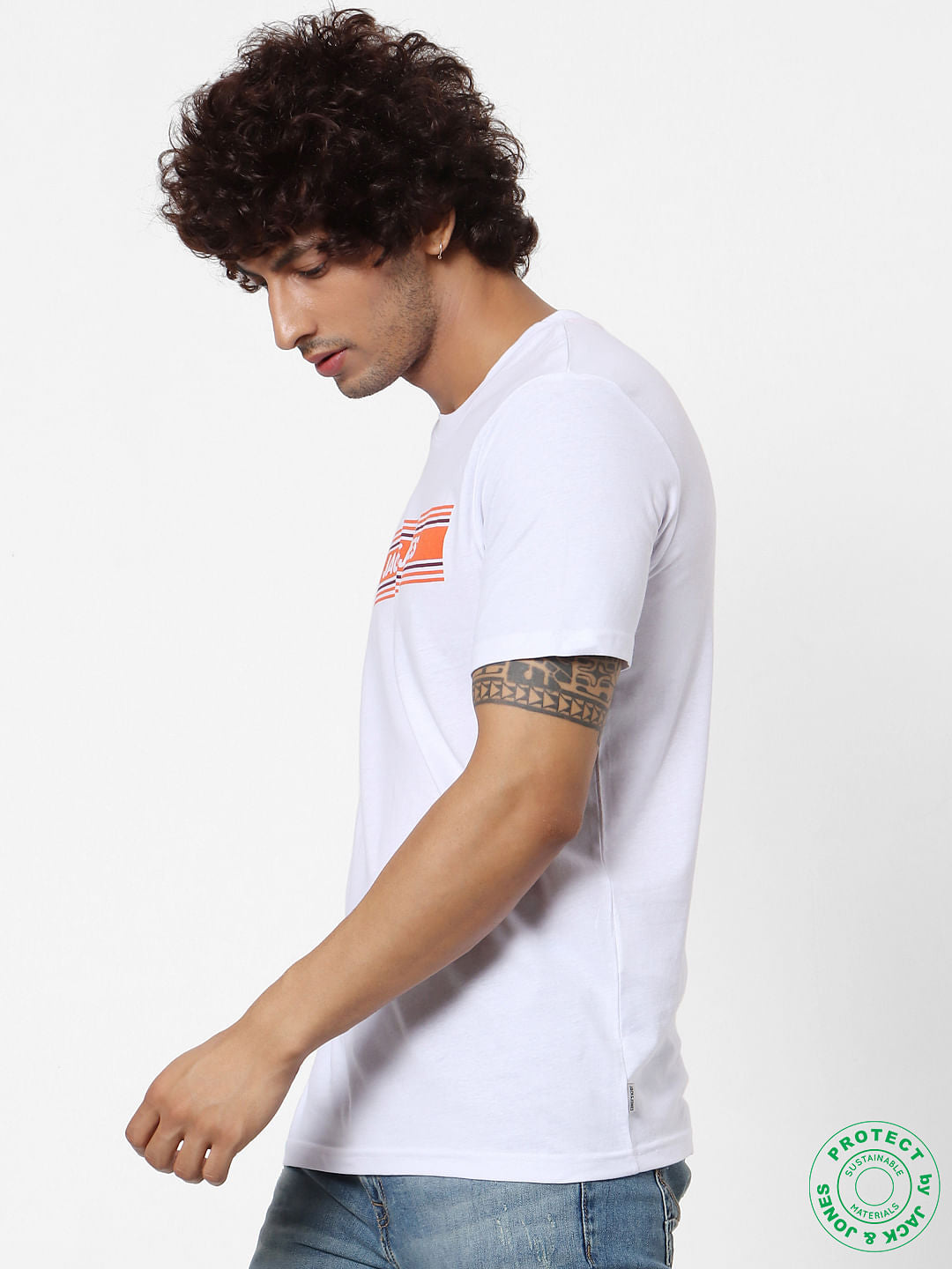 White Logo Print Crew Neck T-shirt