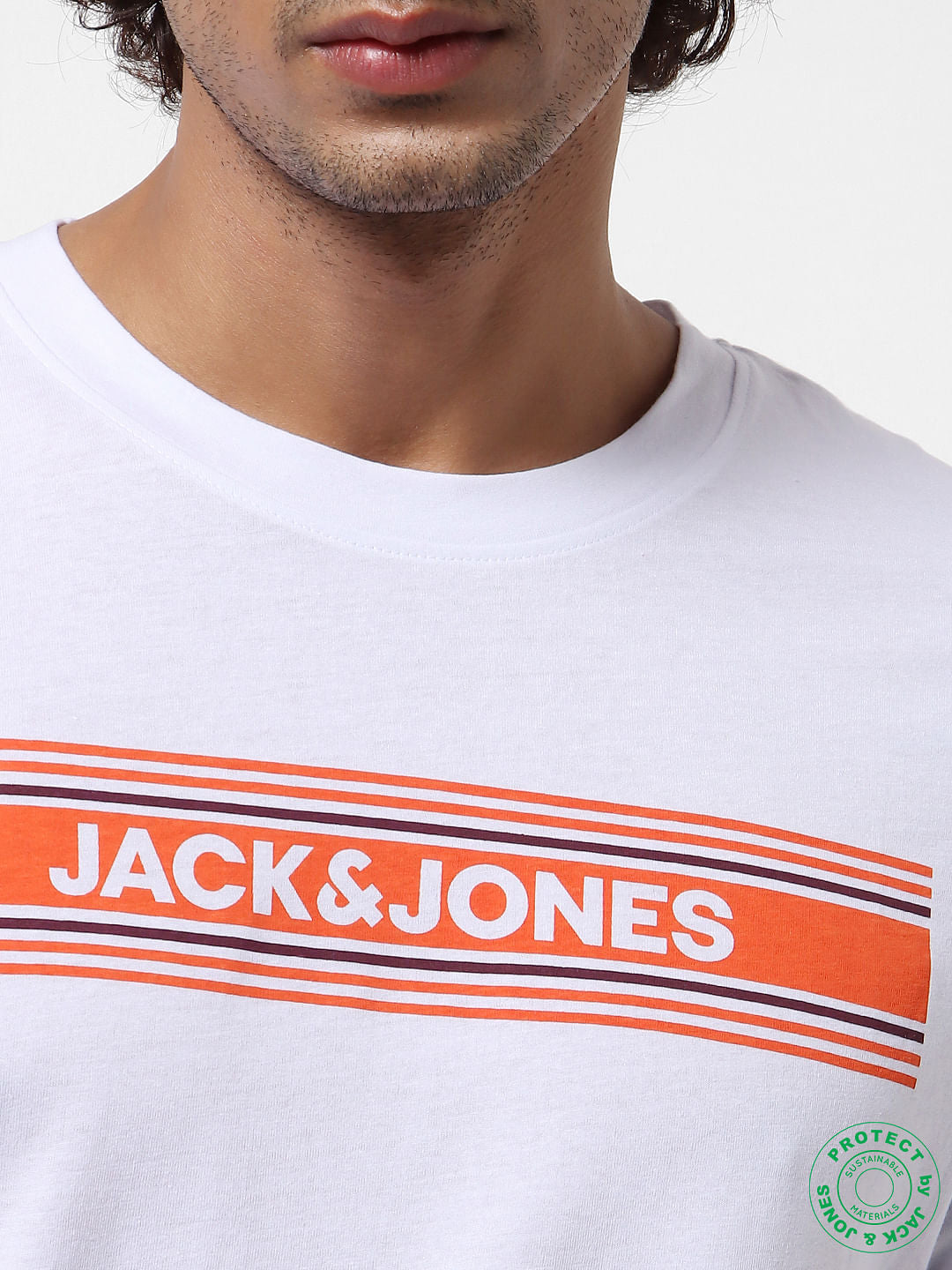 White Logo Print Crew Neck T-shirt