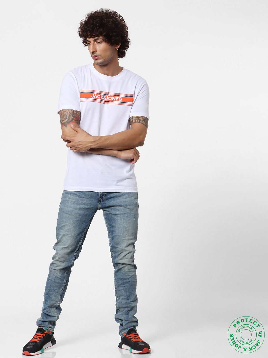 White Logo Print Crew Neck T-shirt