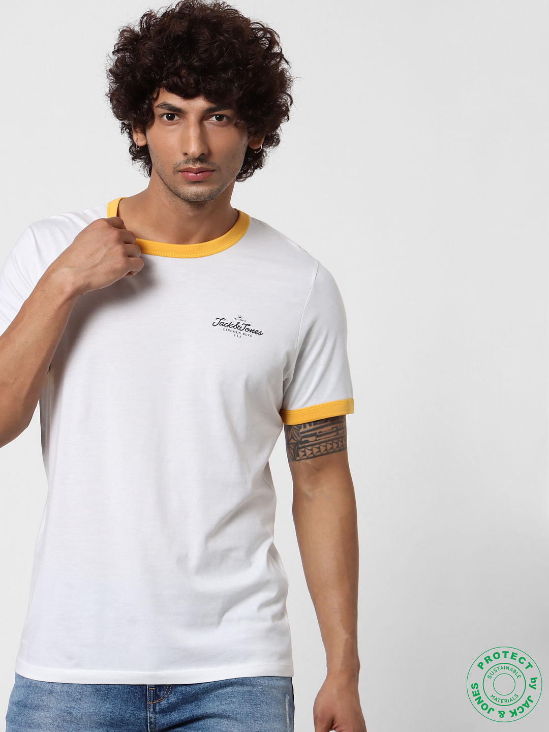 White Tipping Crew Neck T-shirt - S
