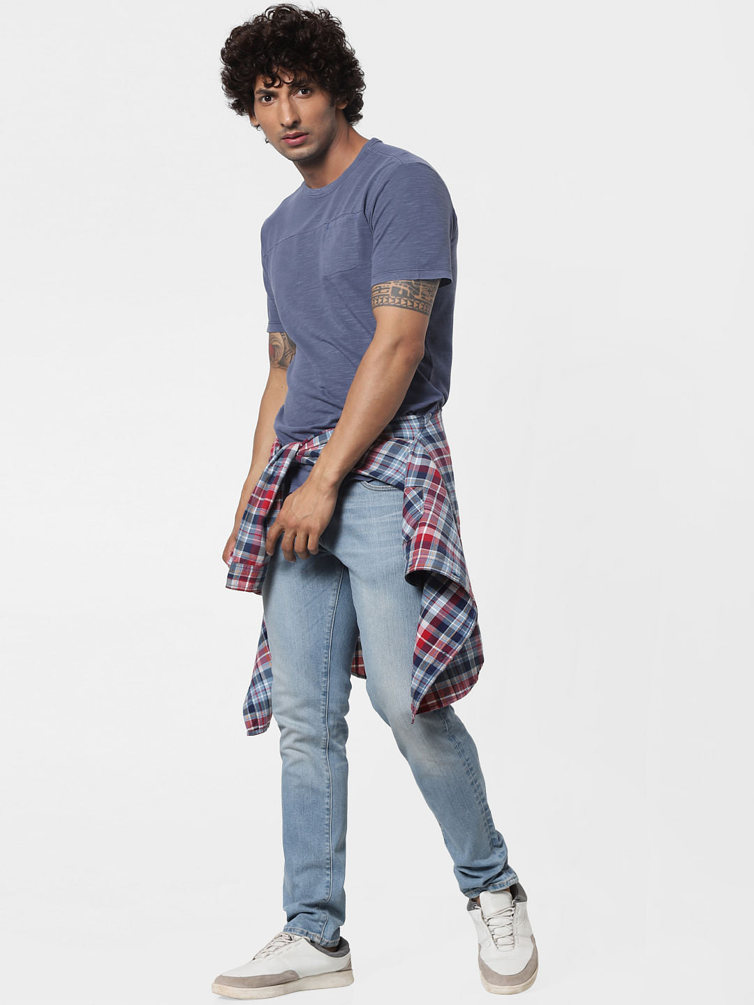 Blue Slub Crew Neck T-shirt - S