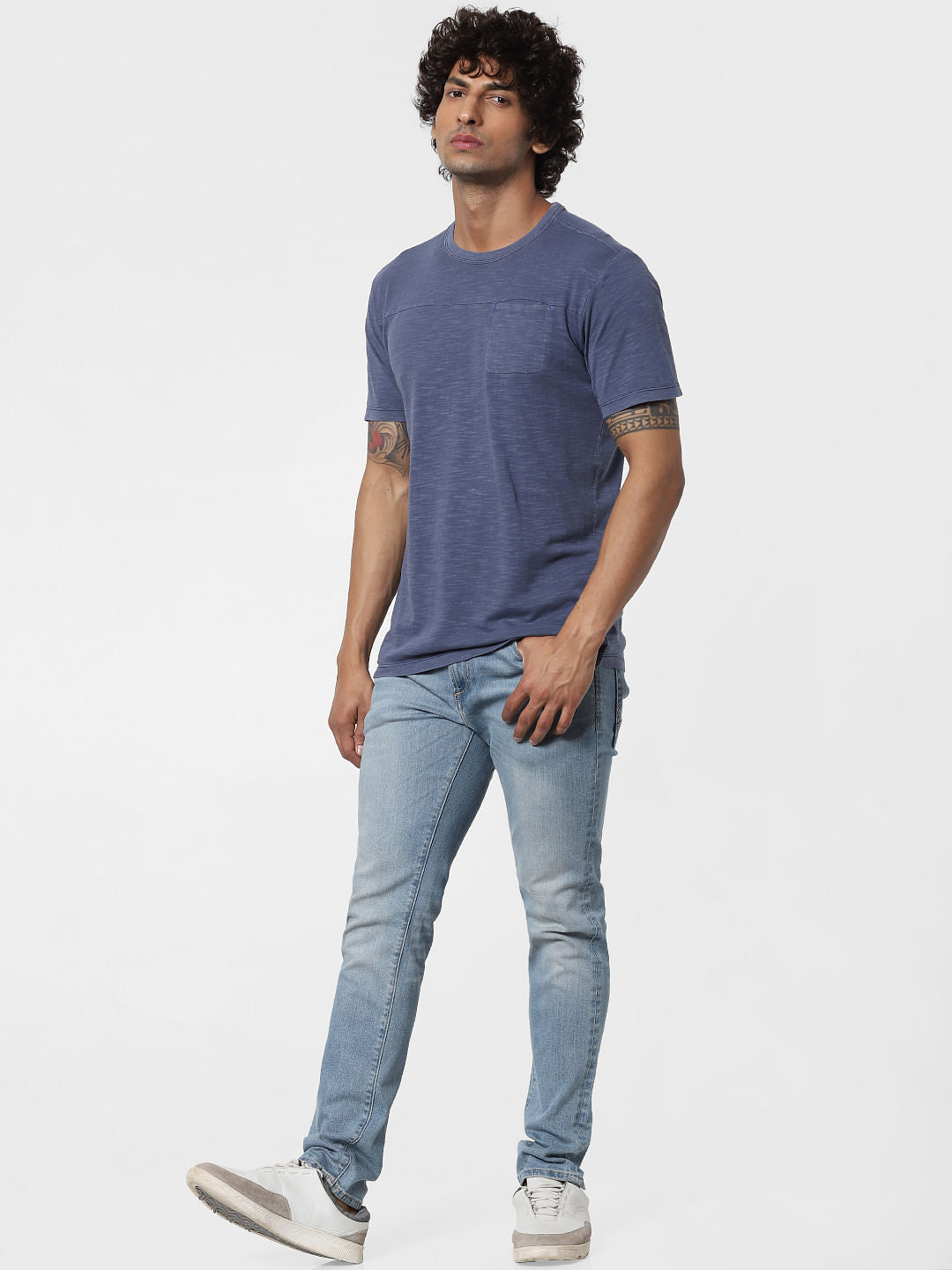 Blue Slub Crew Neck T-shirt