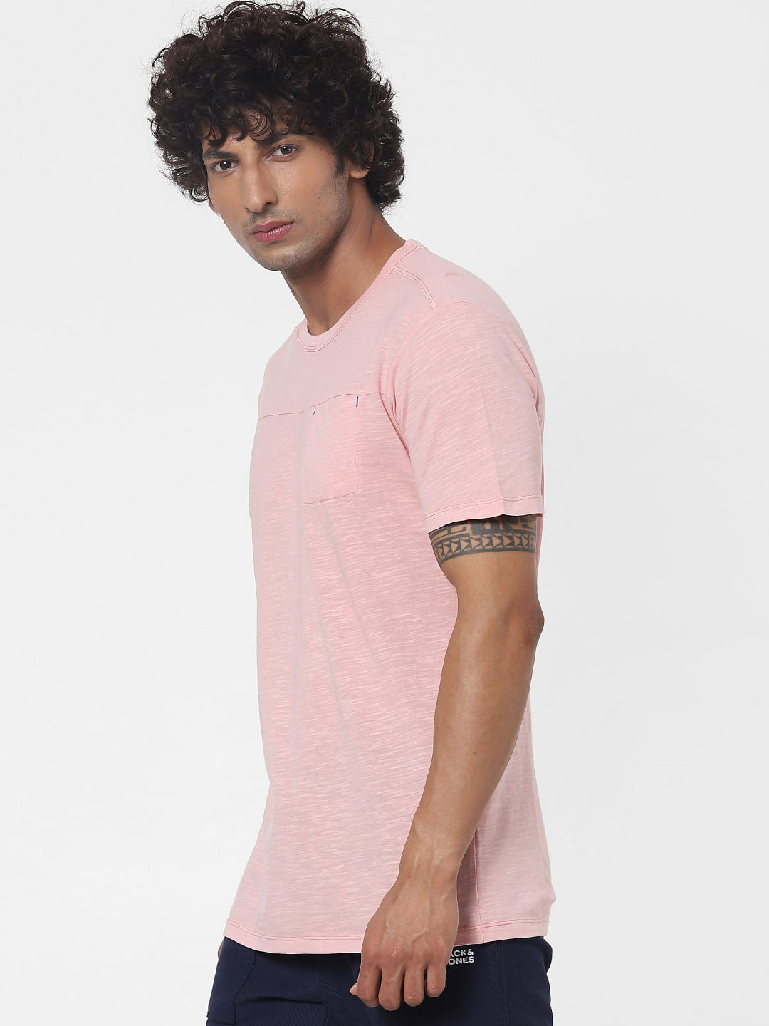 Pink Slub Crew Neck T-shirt