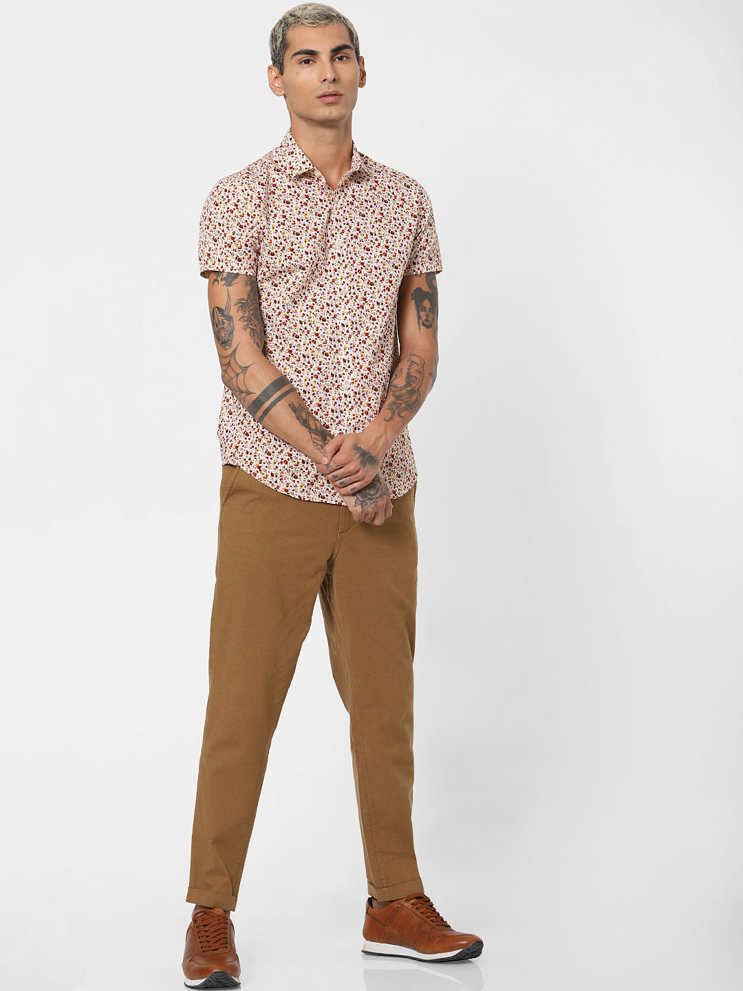 Brown Low Rise Linen Slim Pants - 28/30