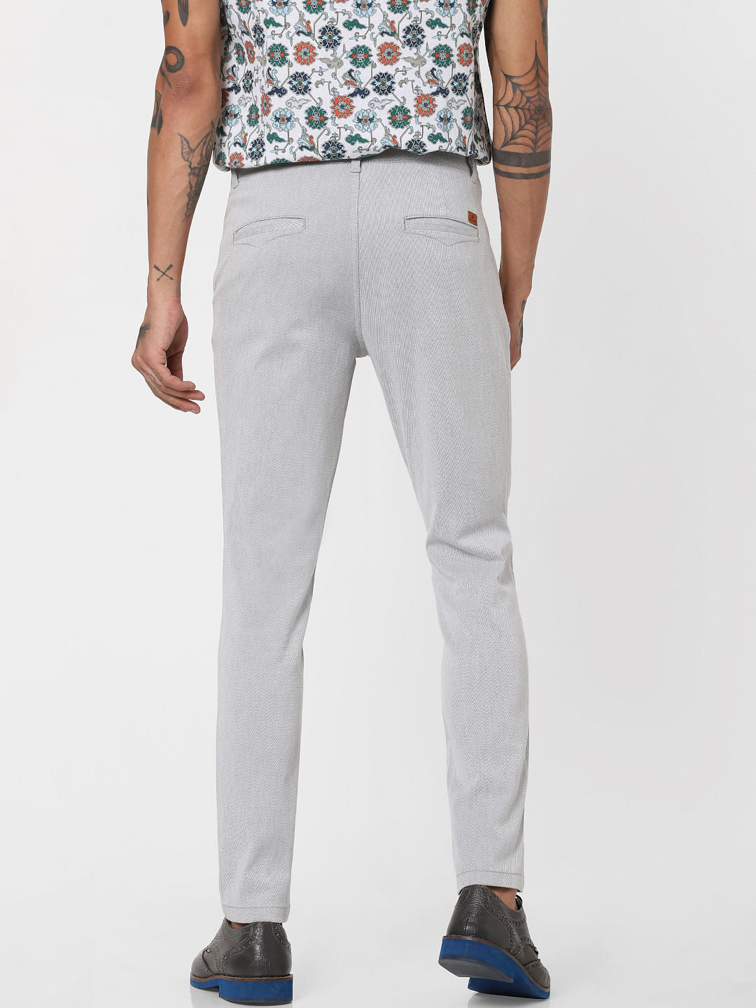 Grey Low Rise Textured Pants