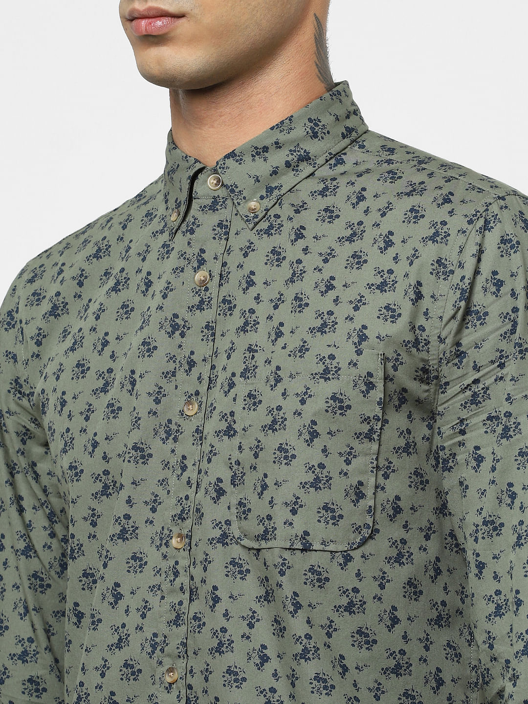 Green Floral Print Full Sleeves Shirt