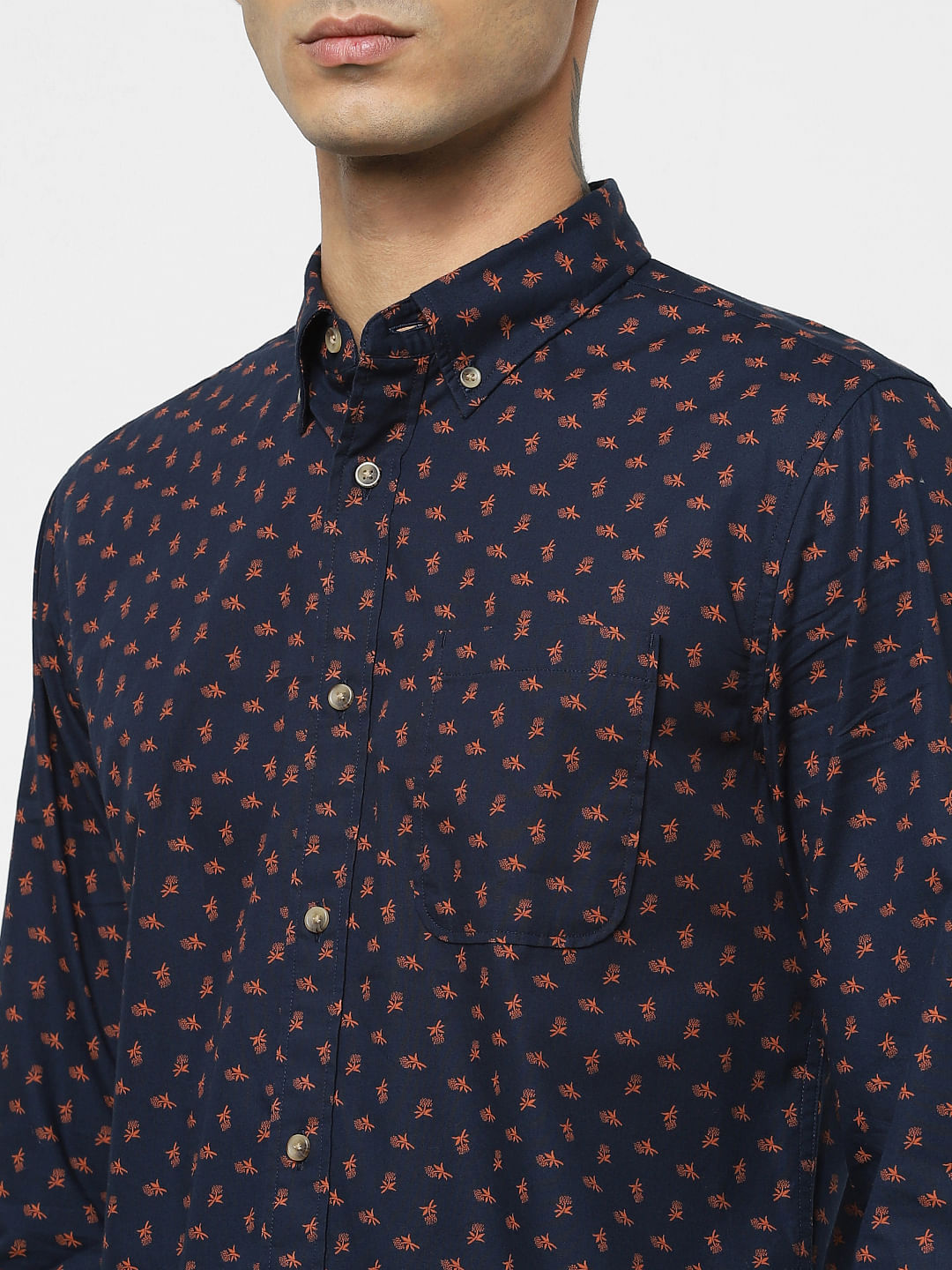 Navy Blue All Over Print Full Sleeves Shirt