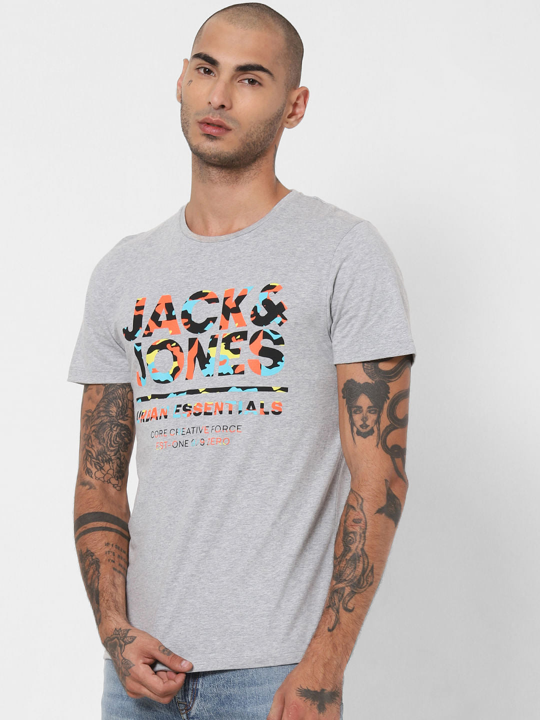 Grey Logo Print Crew Neck T-shirt