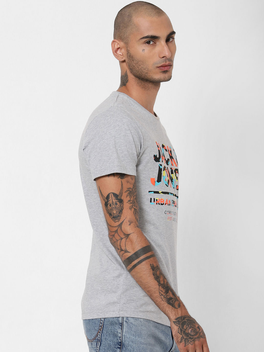Grey Logo Print Crew Neck T-shirt
