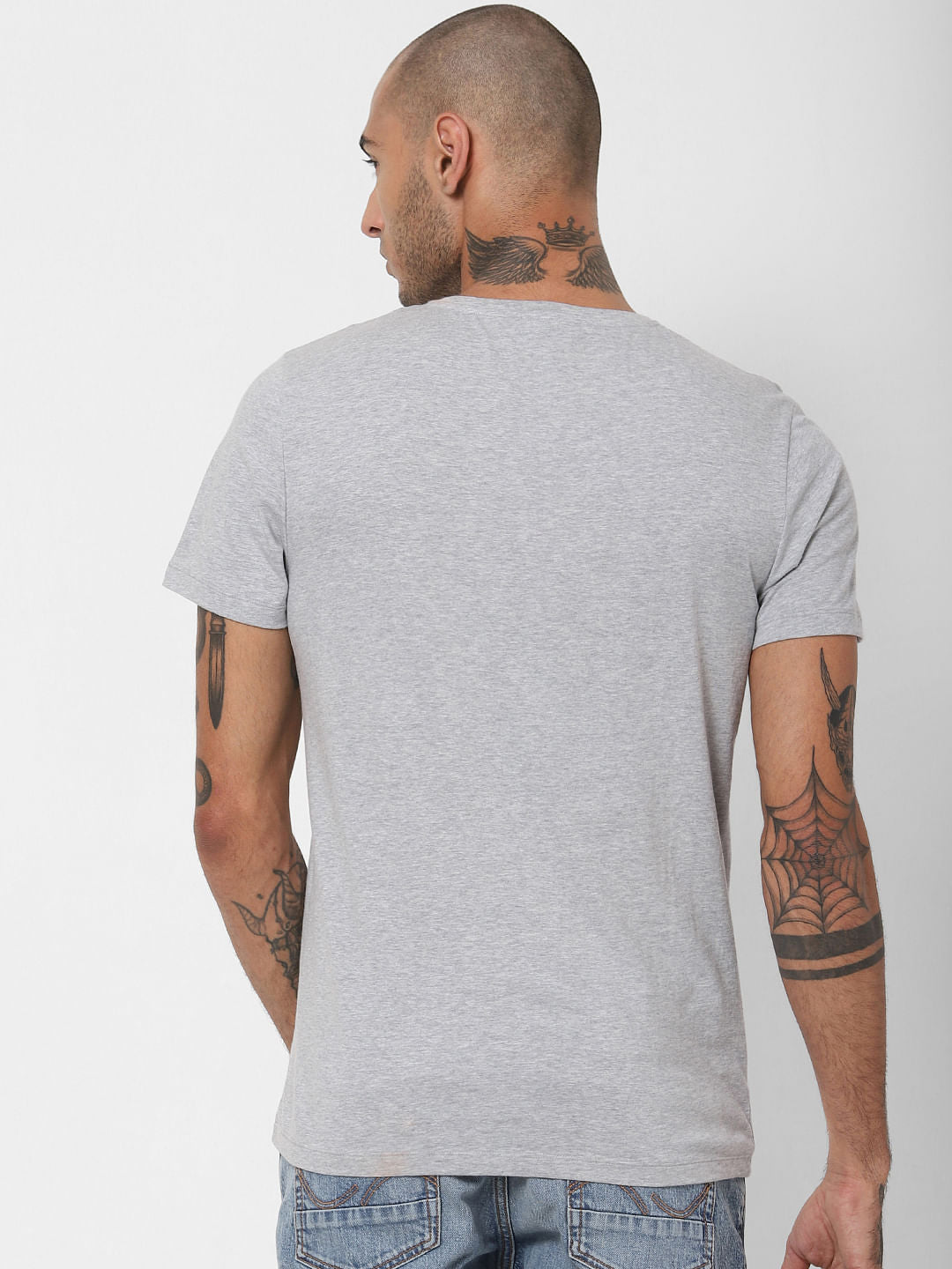 Grey Logo Print Crew Neck T-shirt
