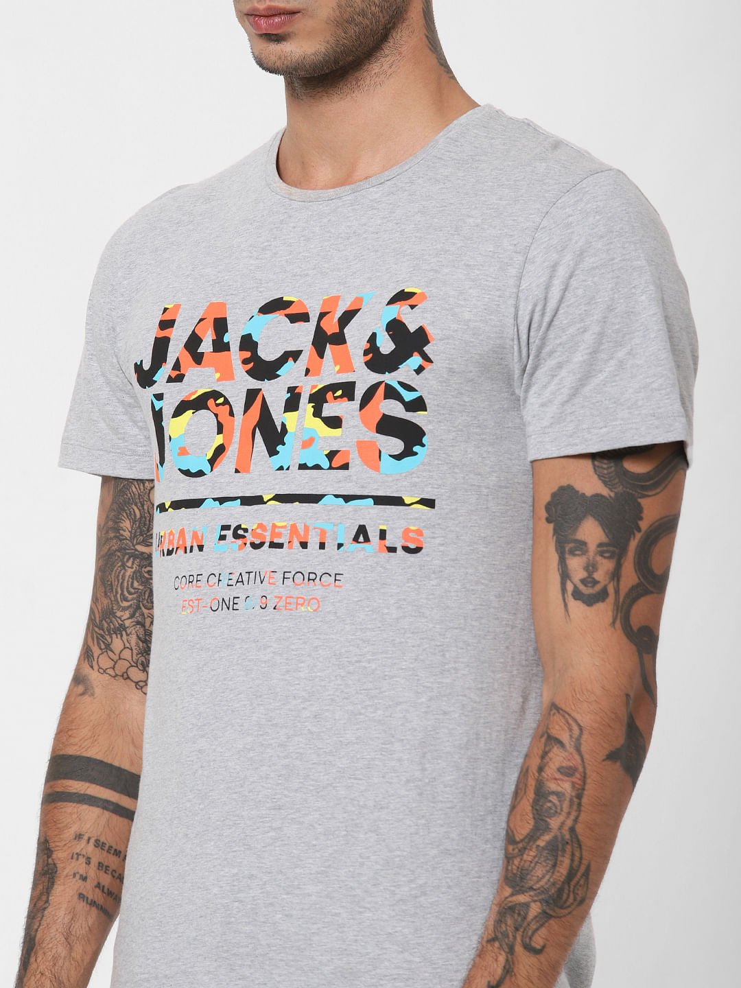 Grey Logo Print Crew Neck T-shirt