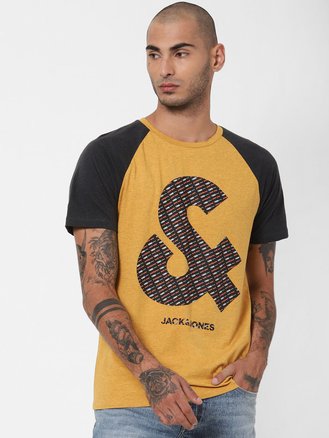 Mustard Colourblocked Crew Neck T-shirt