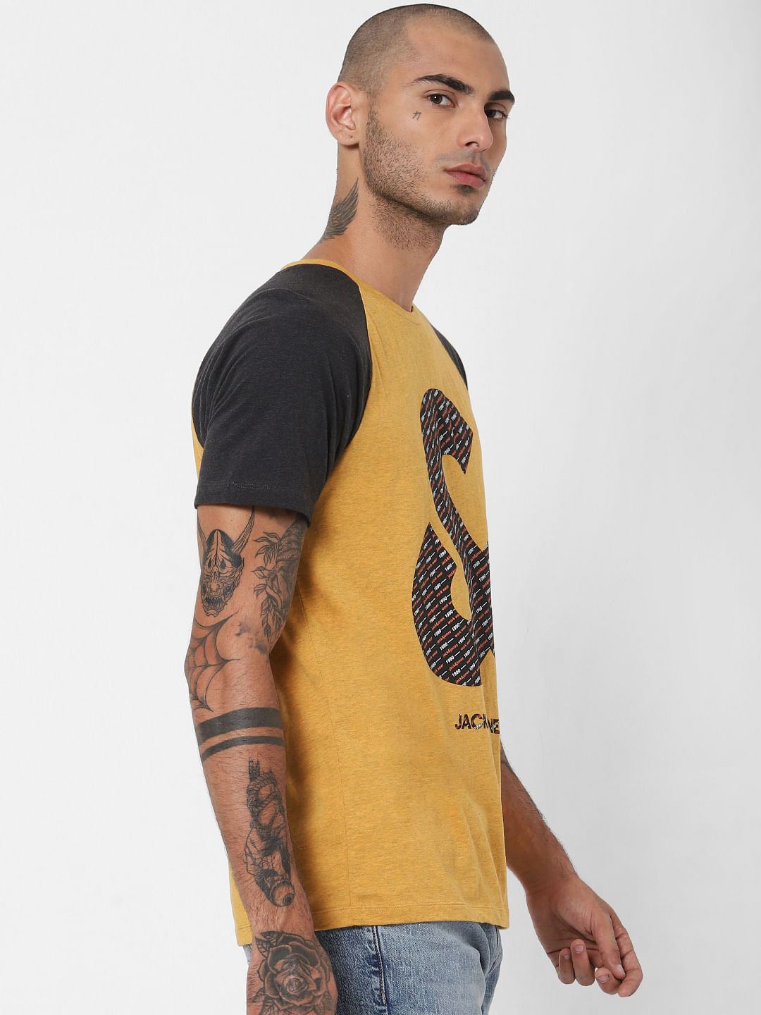 Mustard Colourblocked Crew Neck T-shirt
