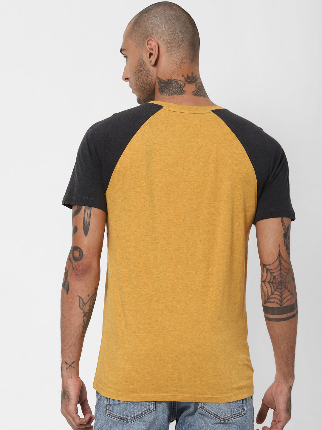 Mustard Colourblocked Crew Neck T-shirt