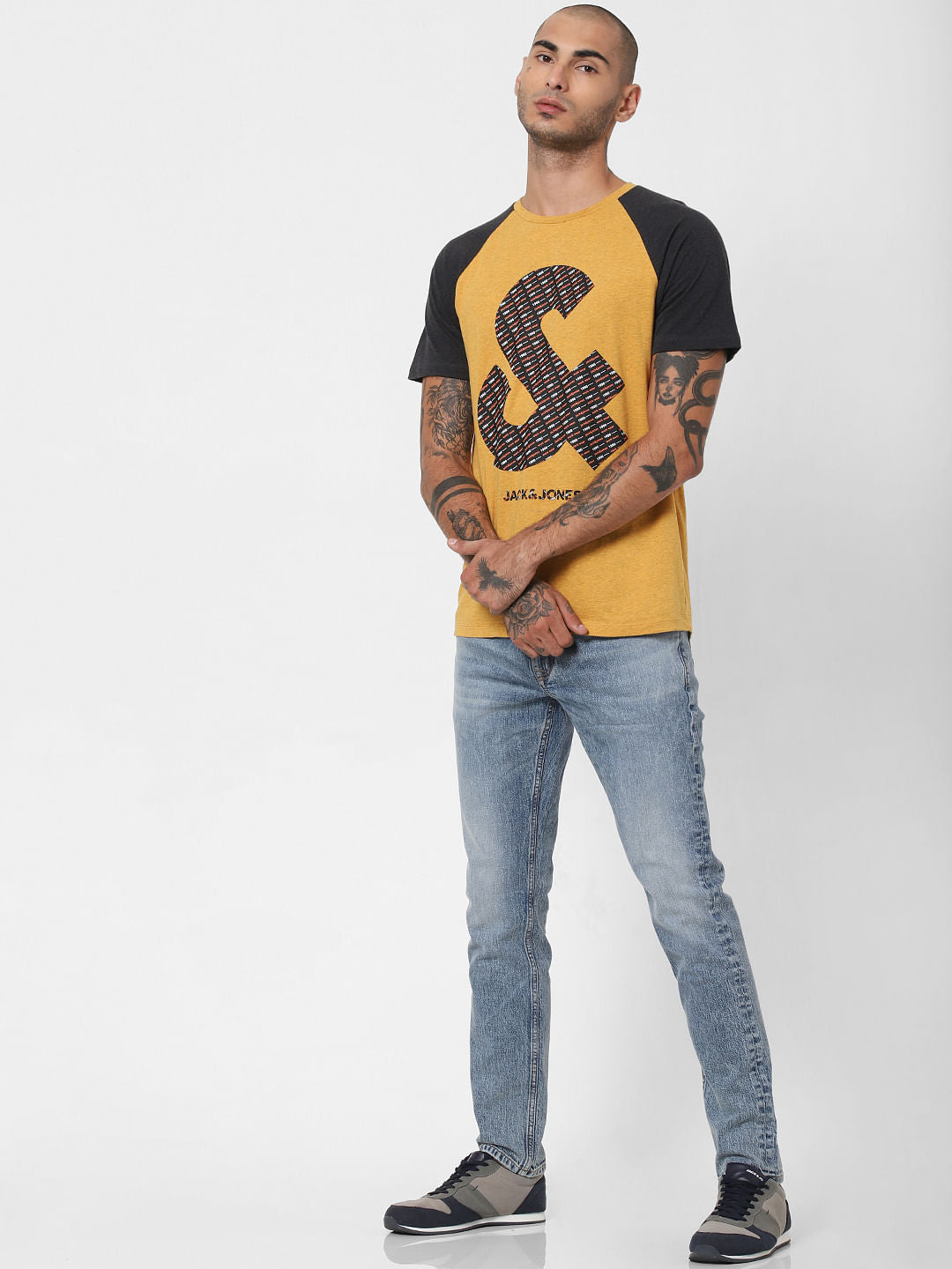 Mustard Colourblocked Crew Neck T-shirt
