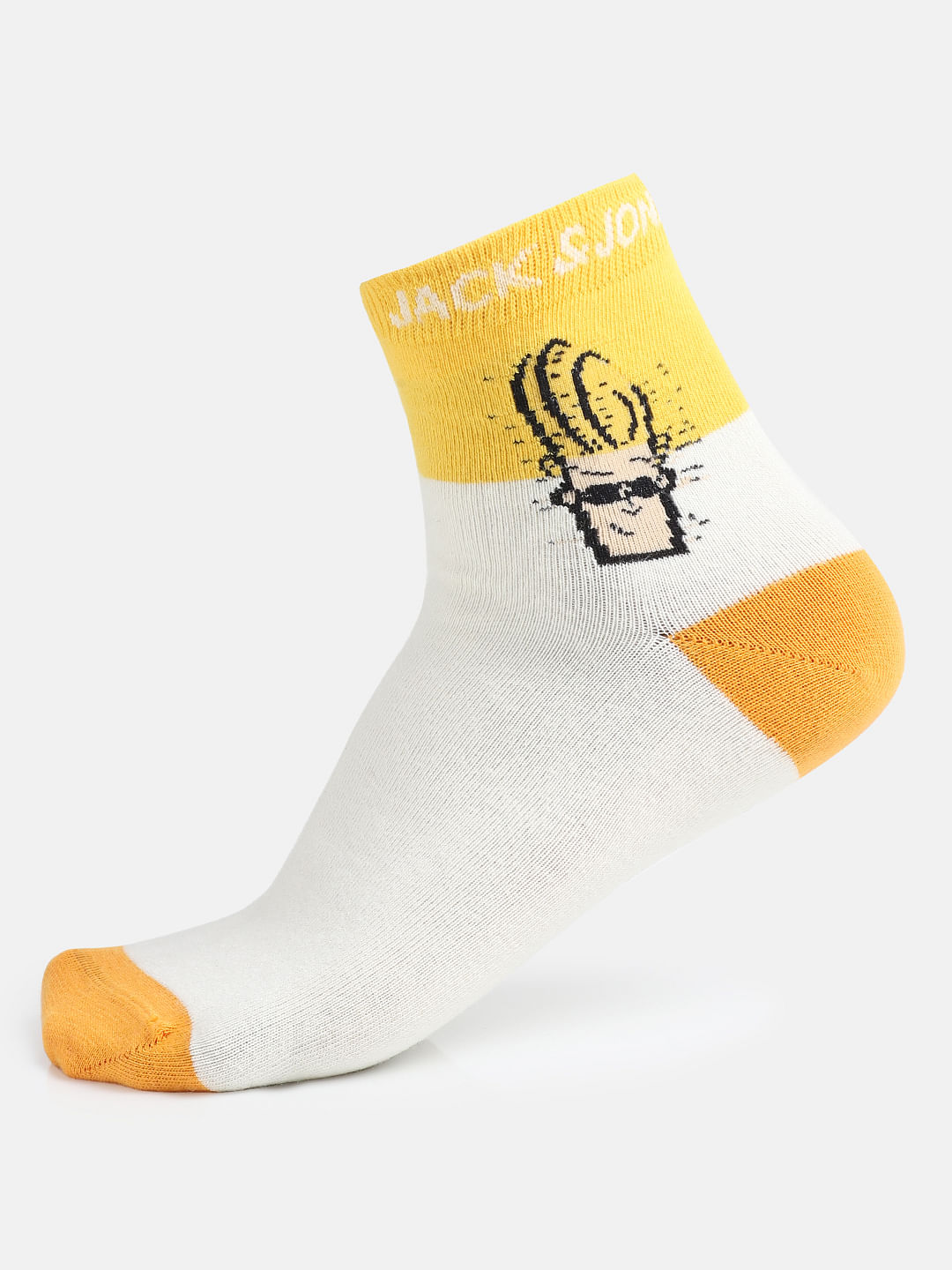 X Johnny Bravo White Colourblocked Mid Calf Length Socks - OS