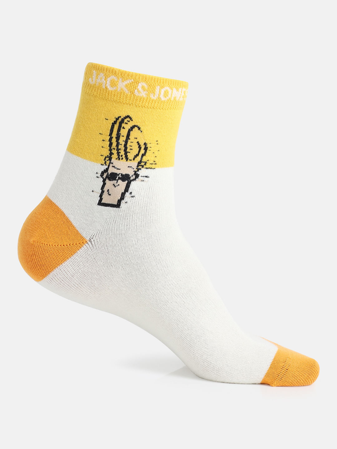 X Johnny Bravo White Colourblocked Mid Calf Length Socks