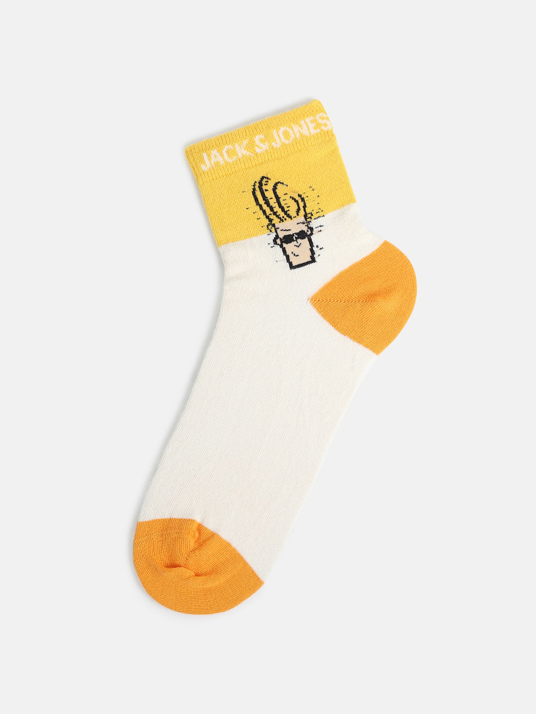 X Johnny Bravo White Colourblocked Mid Calf Length Socks