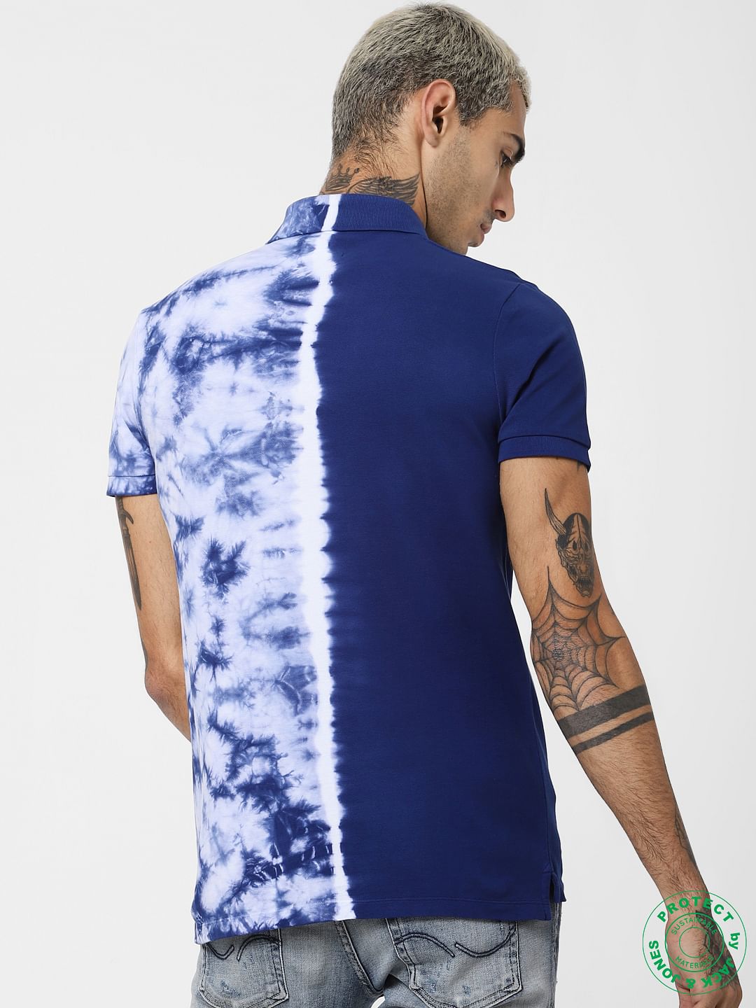 Blue Colourblocked Polo Neck T-shirt
