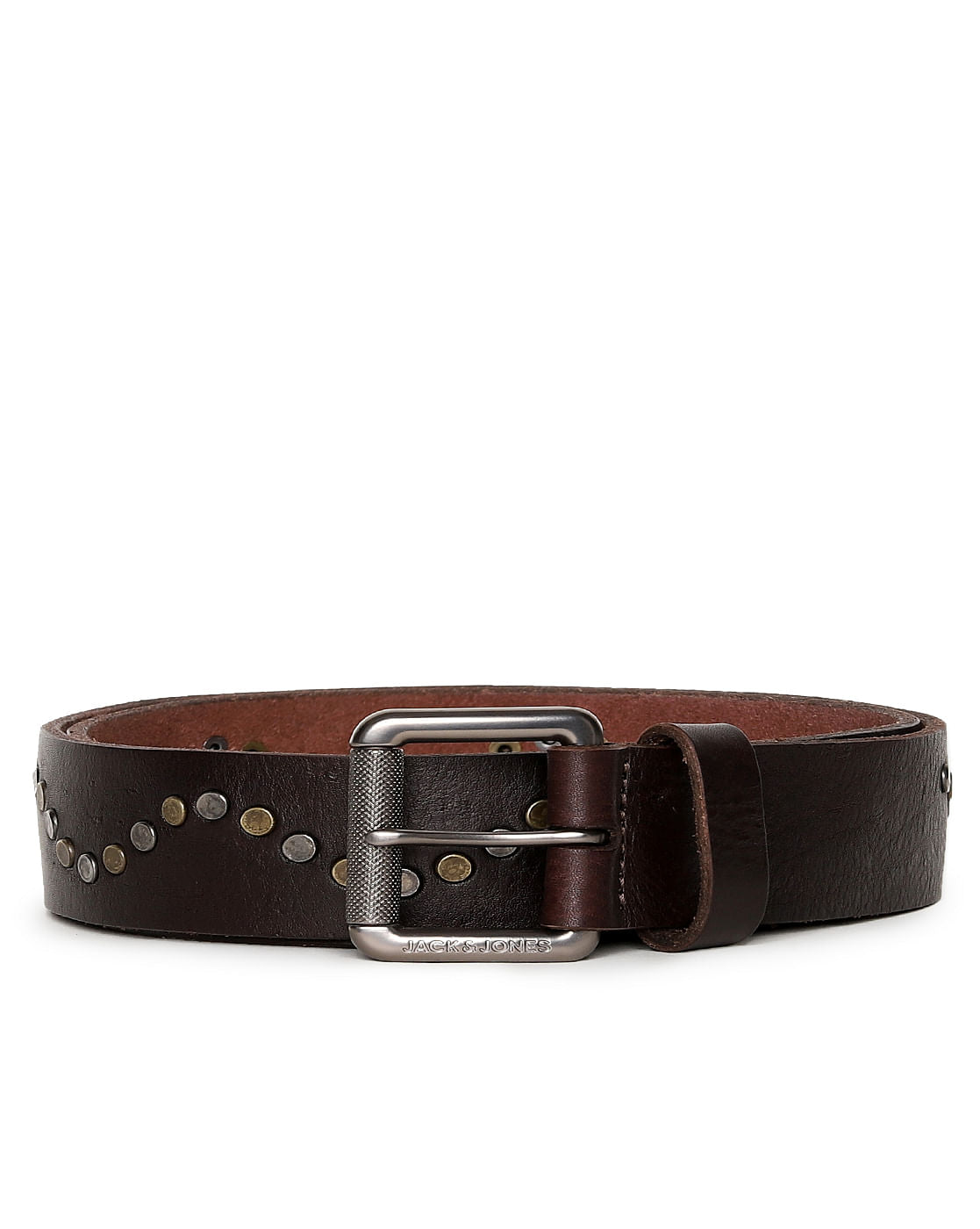 Dark Brown Studded Leather Belt - 32