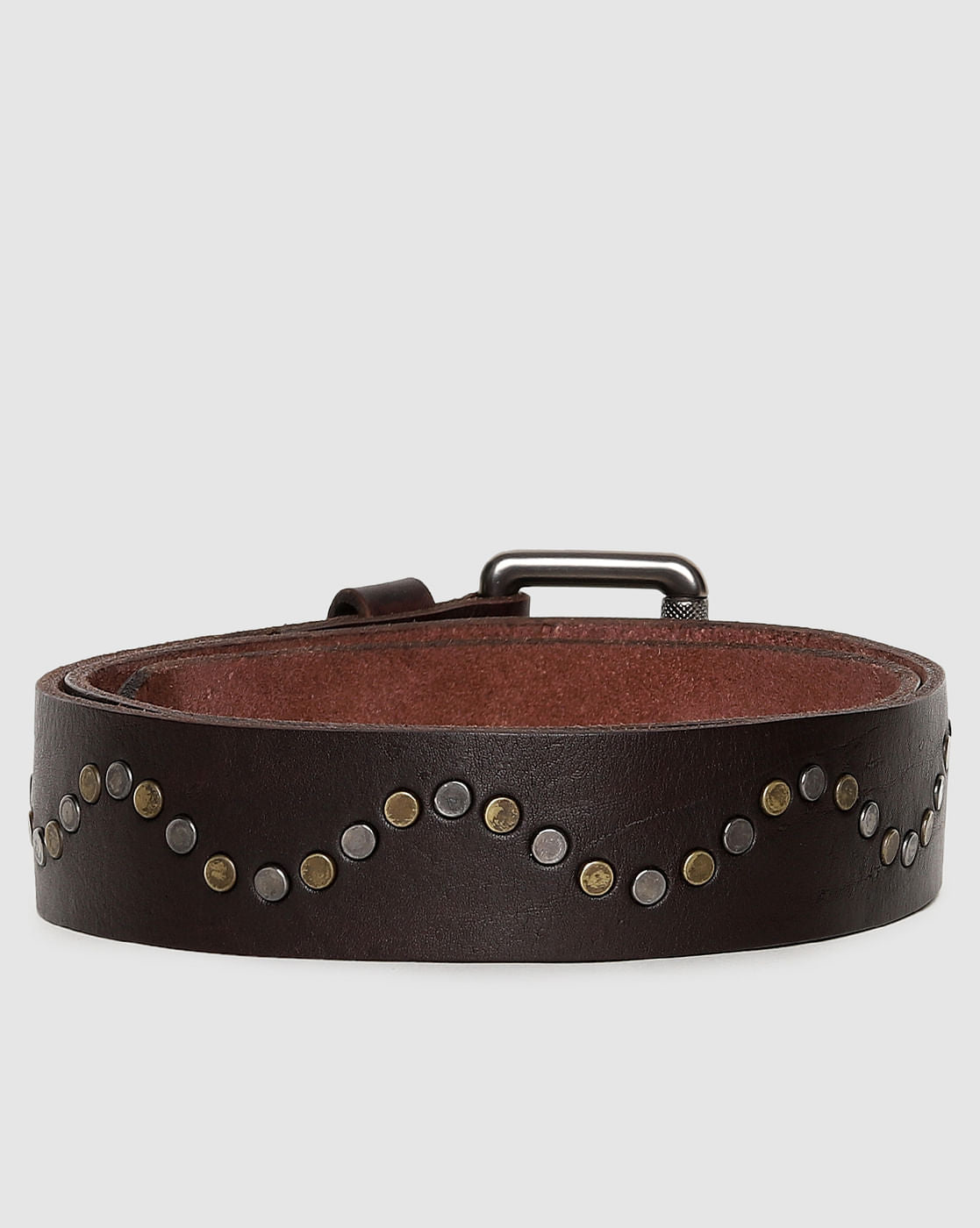 Dark Brown Studded Leather Belt