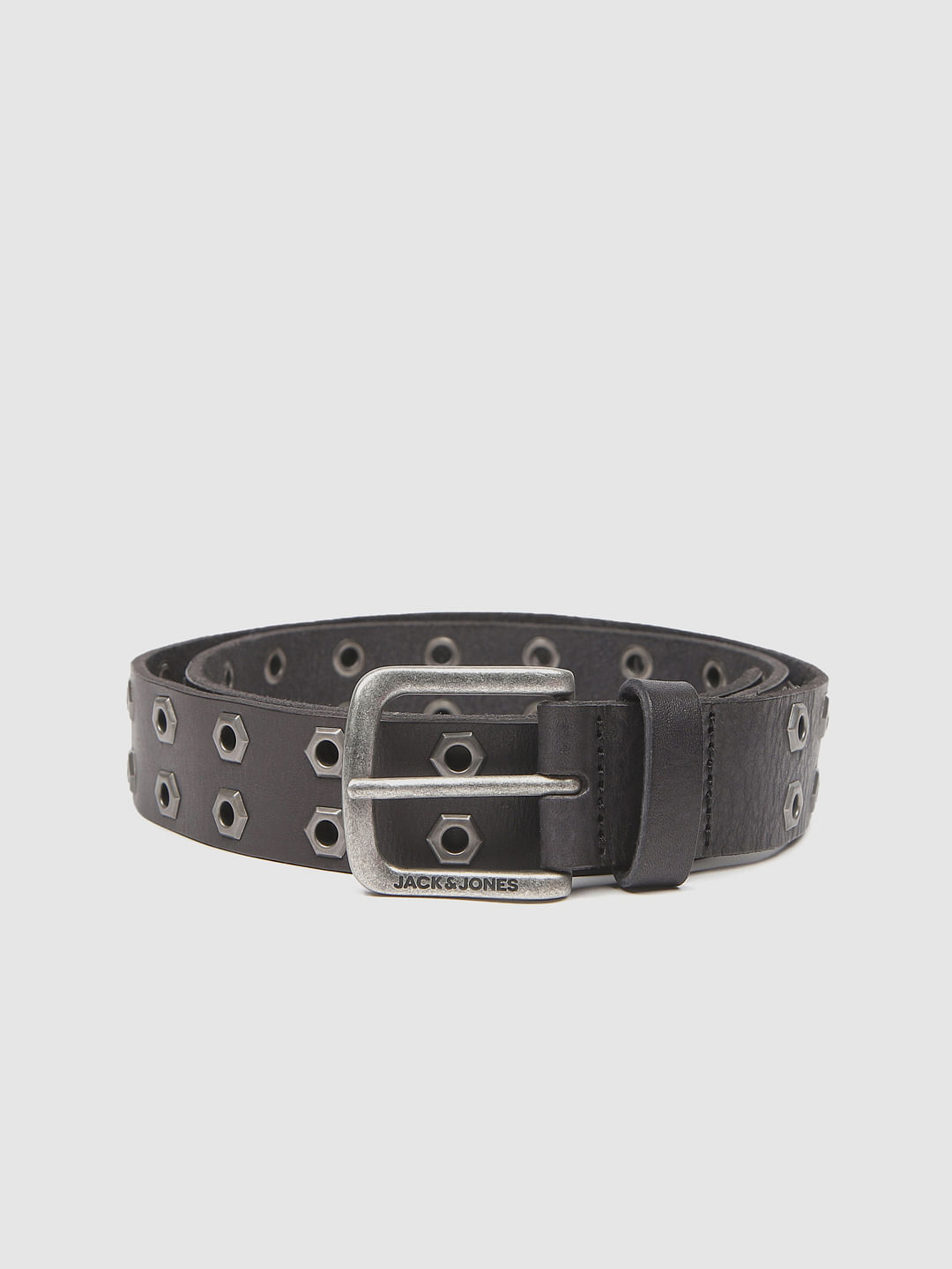 Black Rivet Detail Leather Belt - 32